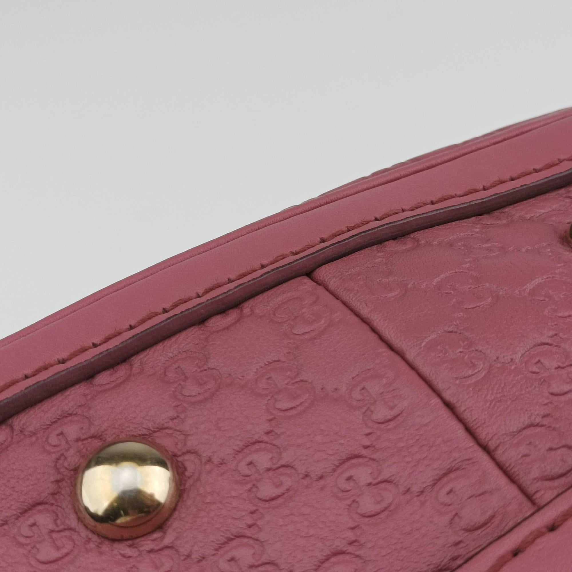 Pre-owned Gucci Guccissima Trim Web Joy Pink Leather 269876 bostonbag | stylenewstar