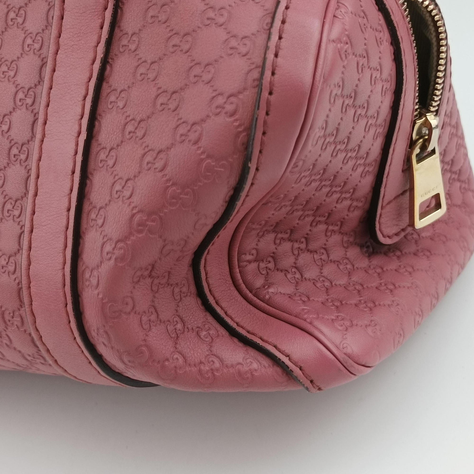 Pre-owned Gucci Guccissima Trim Web Joy Pink Leather 269876 bostonbag | stylenewstar