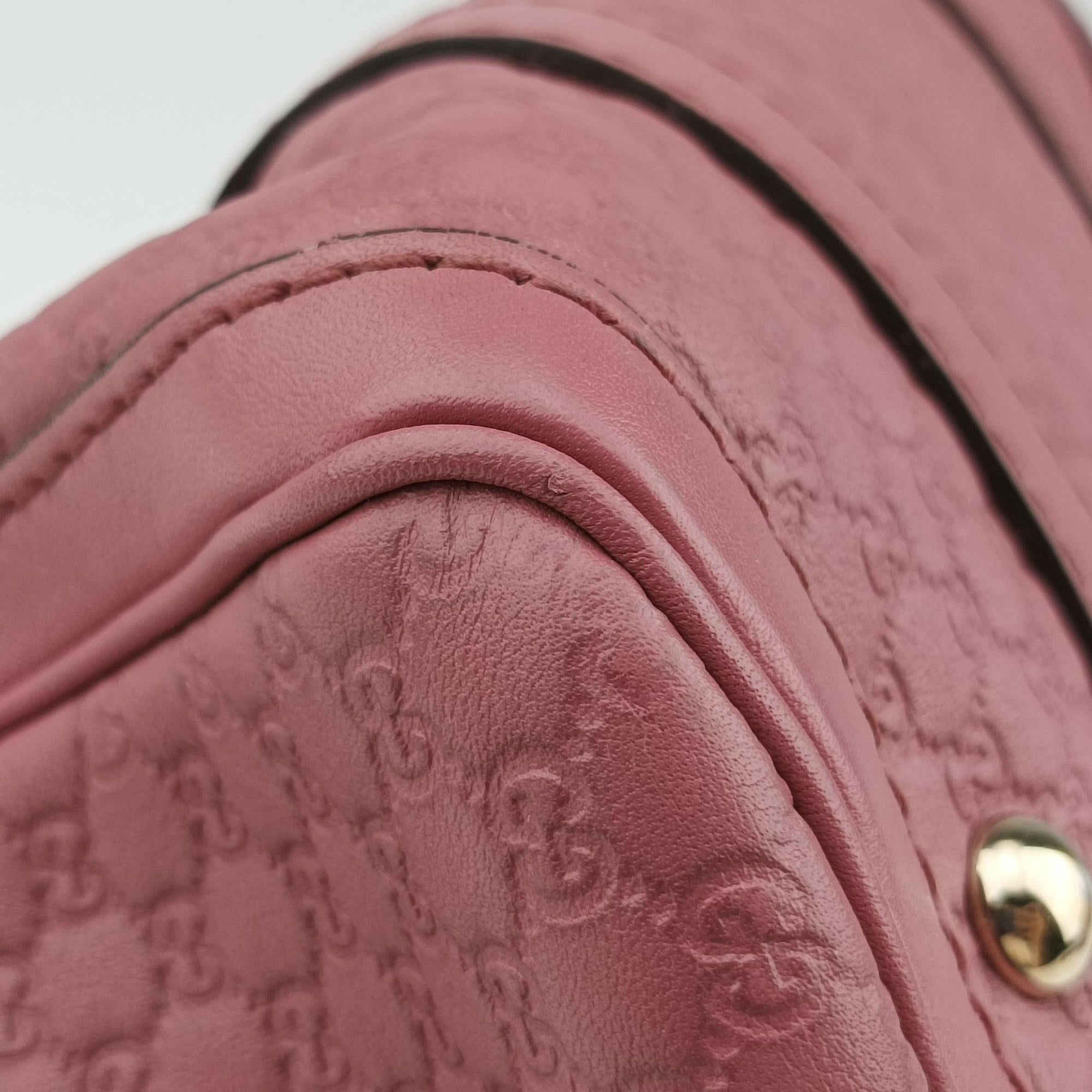 Pre-owned Gucci Guccissima Trim Web Joy Pink Leather 269876 bostonbag | stylenewstar