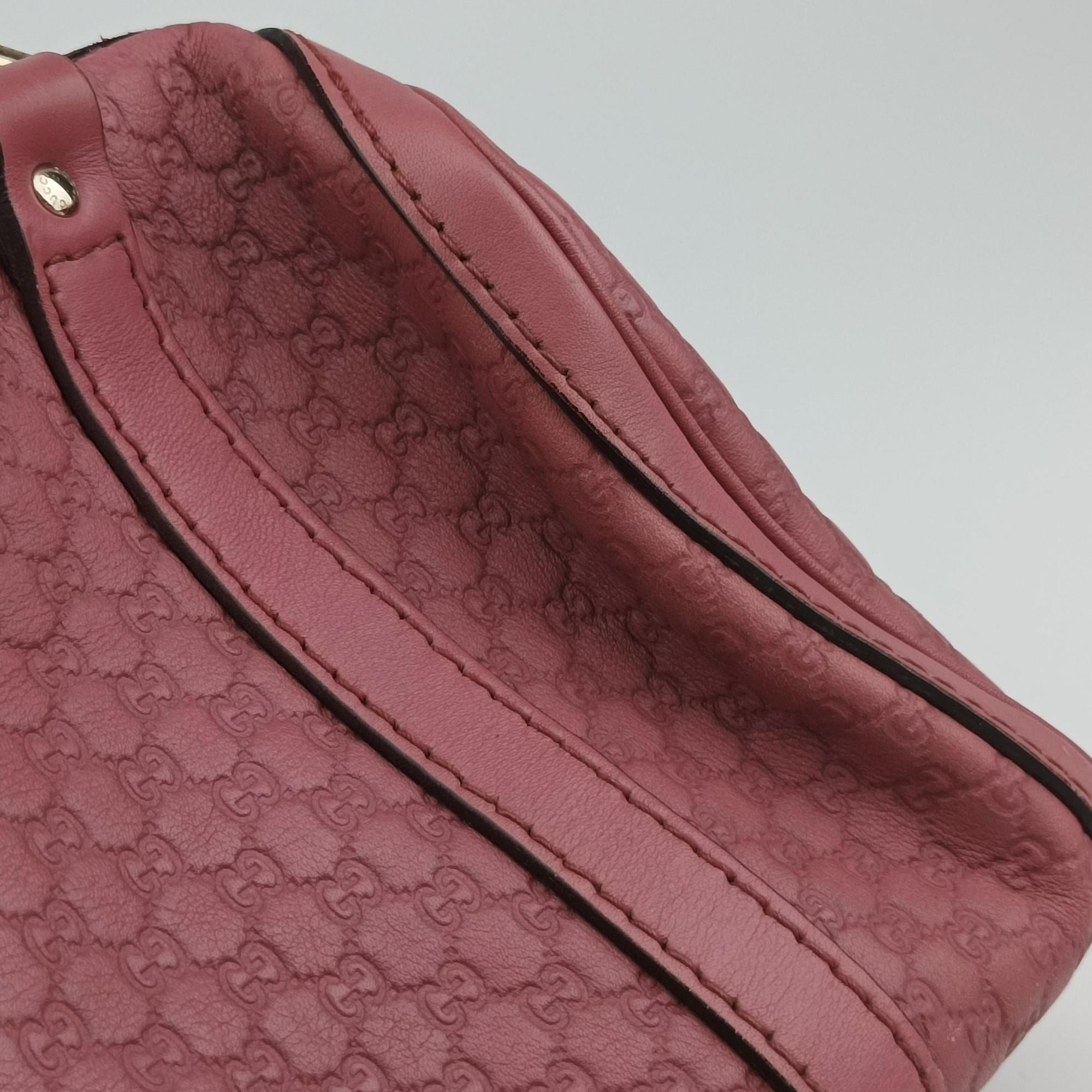 Pre-owned Gucci Guccissima Trim Web Joy Pink Leather 269876 bostonbag | stylenewstar