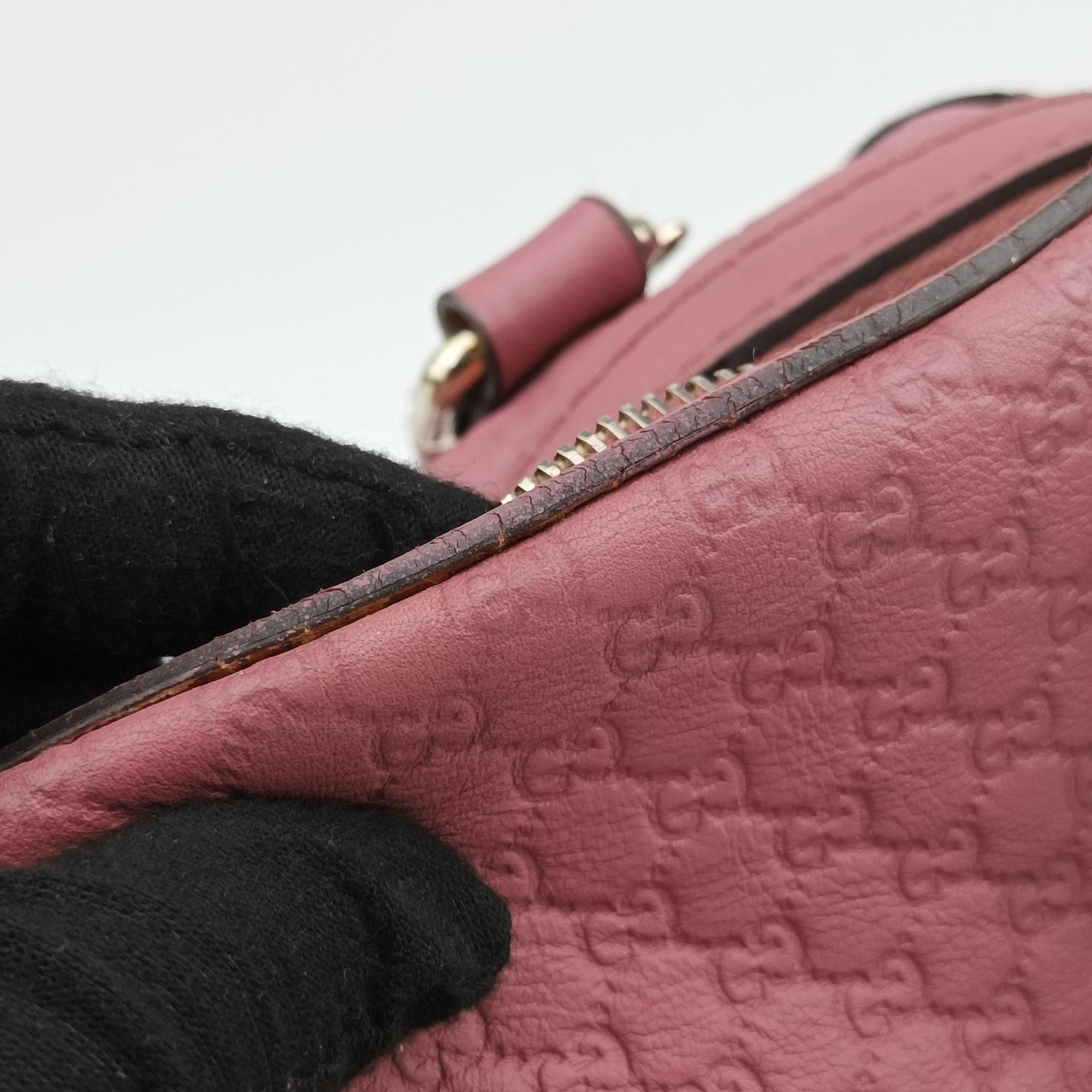 Pre-owned Gucci Guccissima Trim Web Joy Pink Leather 269876 bostonbag | stylenewstar