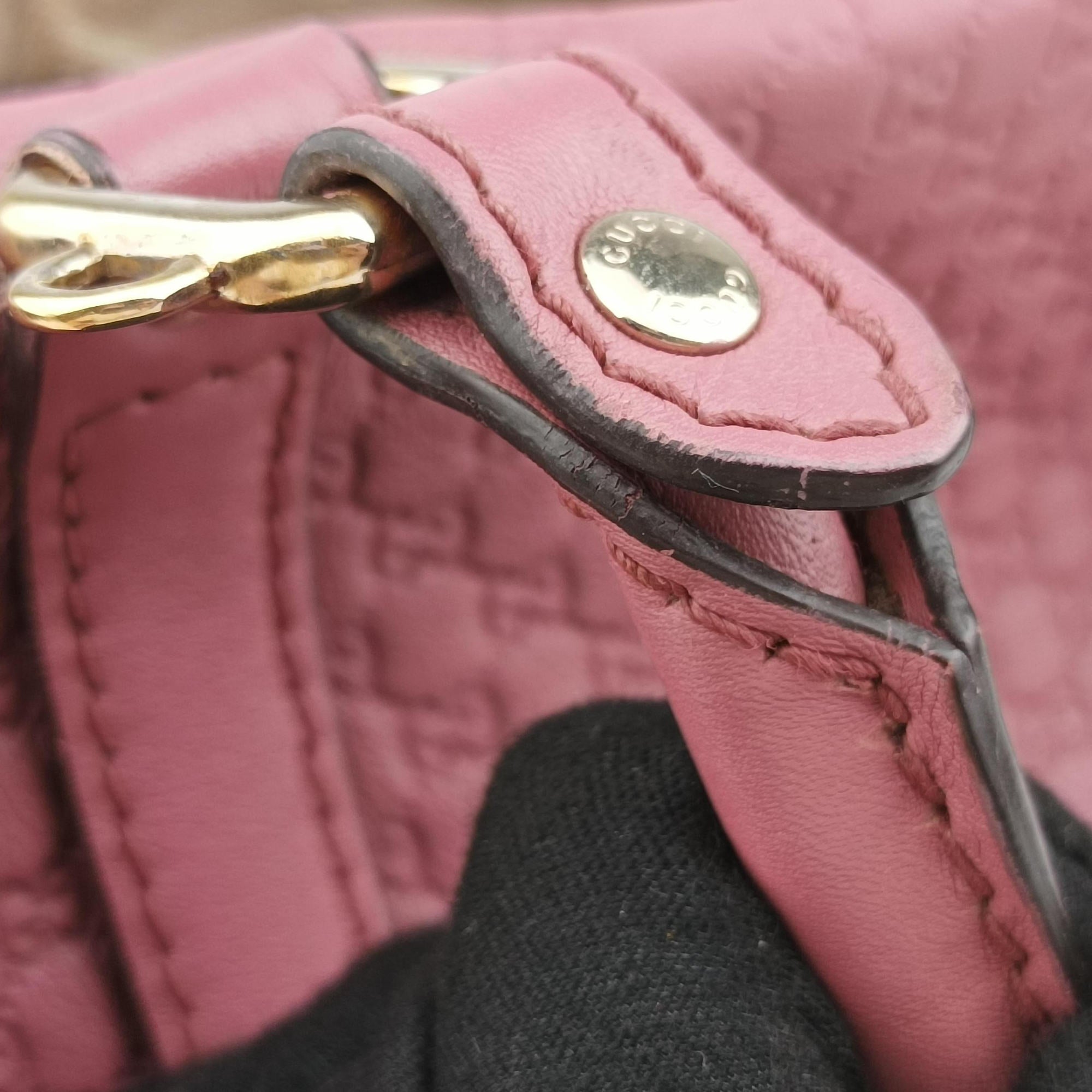 Pre-owned Gucci Guccissima Trim Web Joy Pink Leather 269876 bostonbag | stylenewstar
