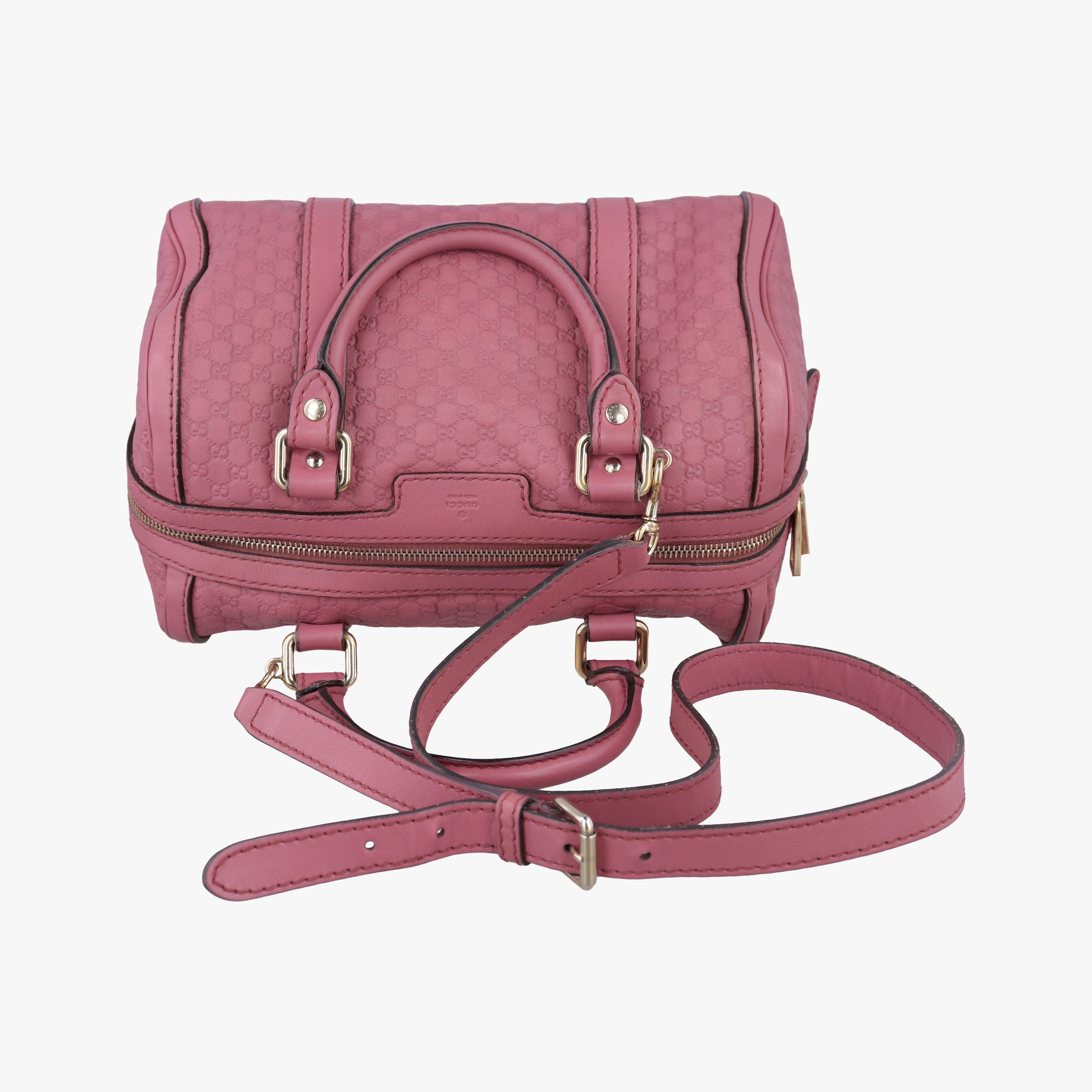 Pre-owned Gucci Guccissima Trim Web Joy Pink Leather 269876 bostonbag | stylenewstar