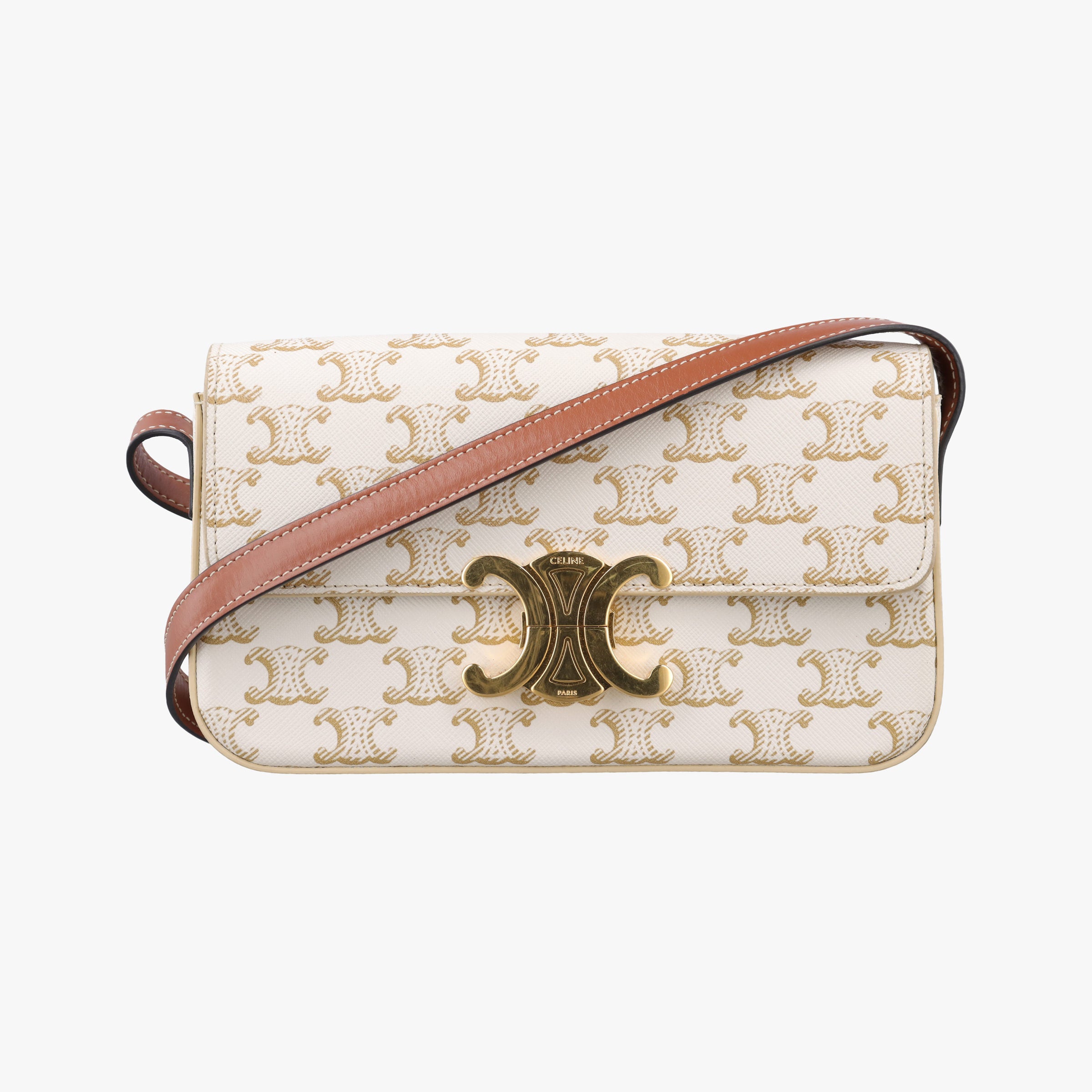 Vintage Celine Claude Triomphe white x brown PVC coated canvas x Leather  shoulderbag | stylenewstar
