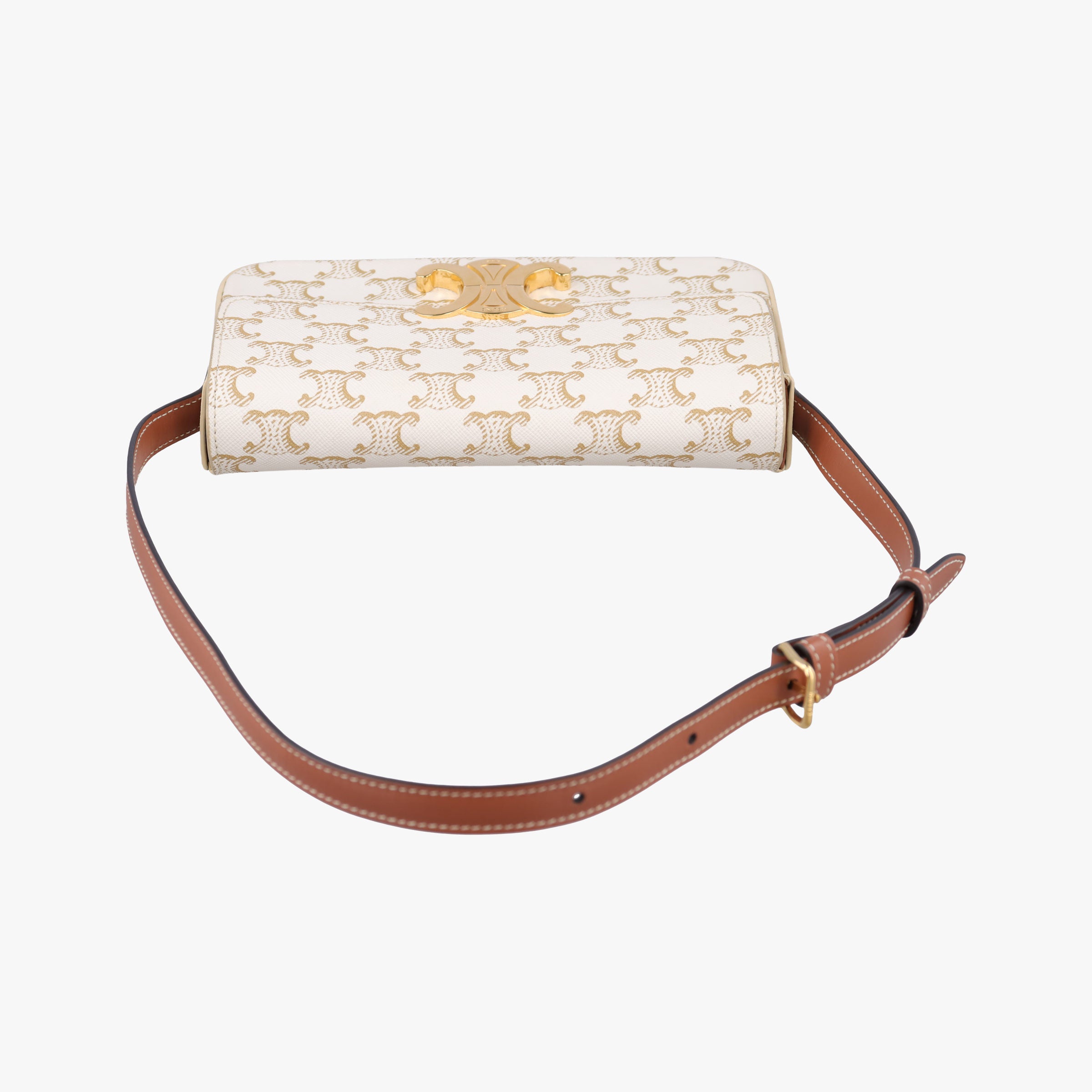 Vintage Celine Claude Triomphe white x brown PVC coated canvas x Leather  shoulderbag | stylenewstar