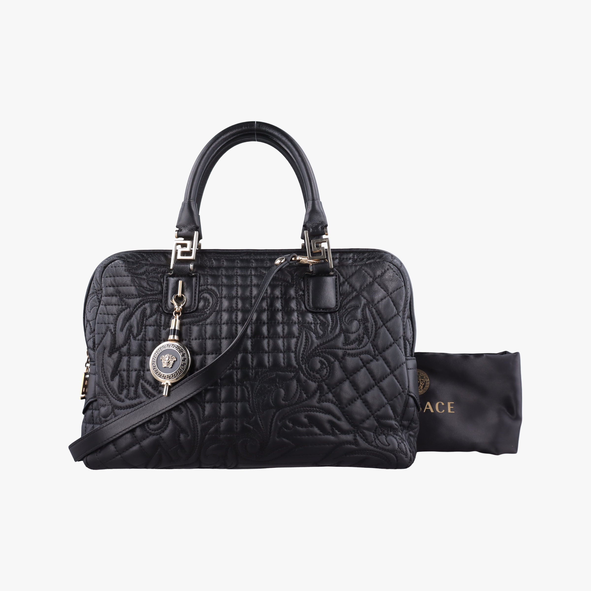 Pre-owned VERSACE Medusa Demetra Vanitas Satchel Black Leather  shoulderbag | stylenewstar