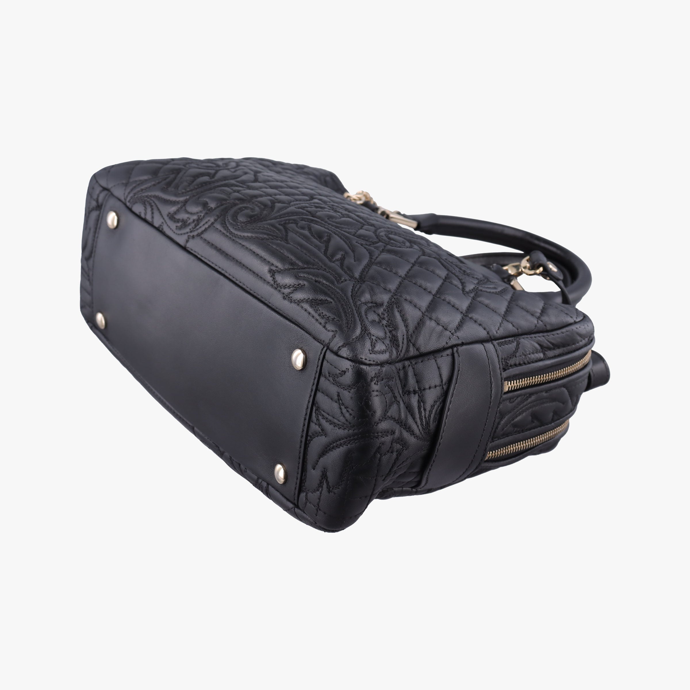 Pre-owned VERSACE Medusa Demetra Vanitas Satchel Black Leather  shoulderbag | stylenewstar