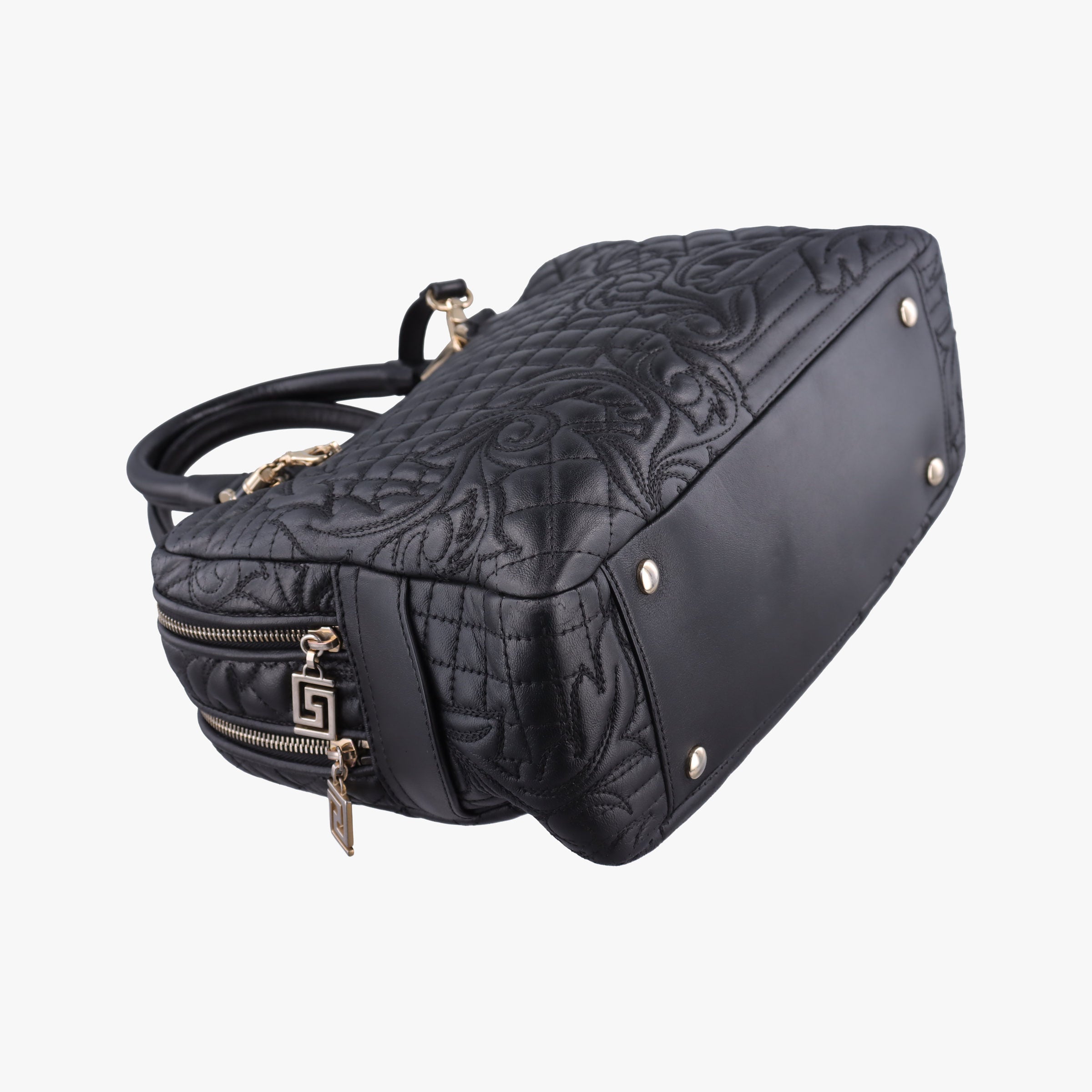 Pre-owned VERSACE Medusa Demetra Vanitas Satchel Black Leather  shoulderbag | stylenewstar