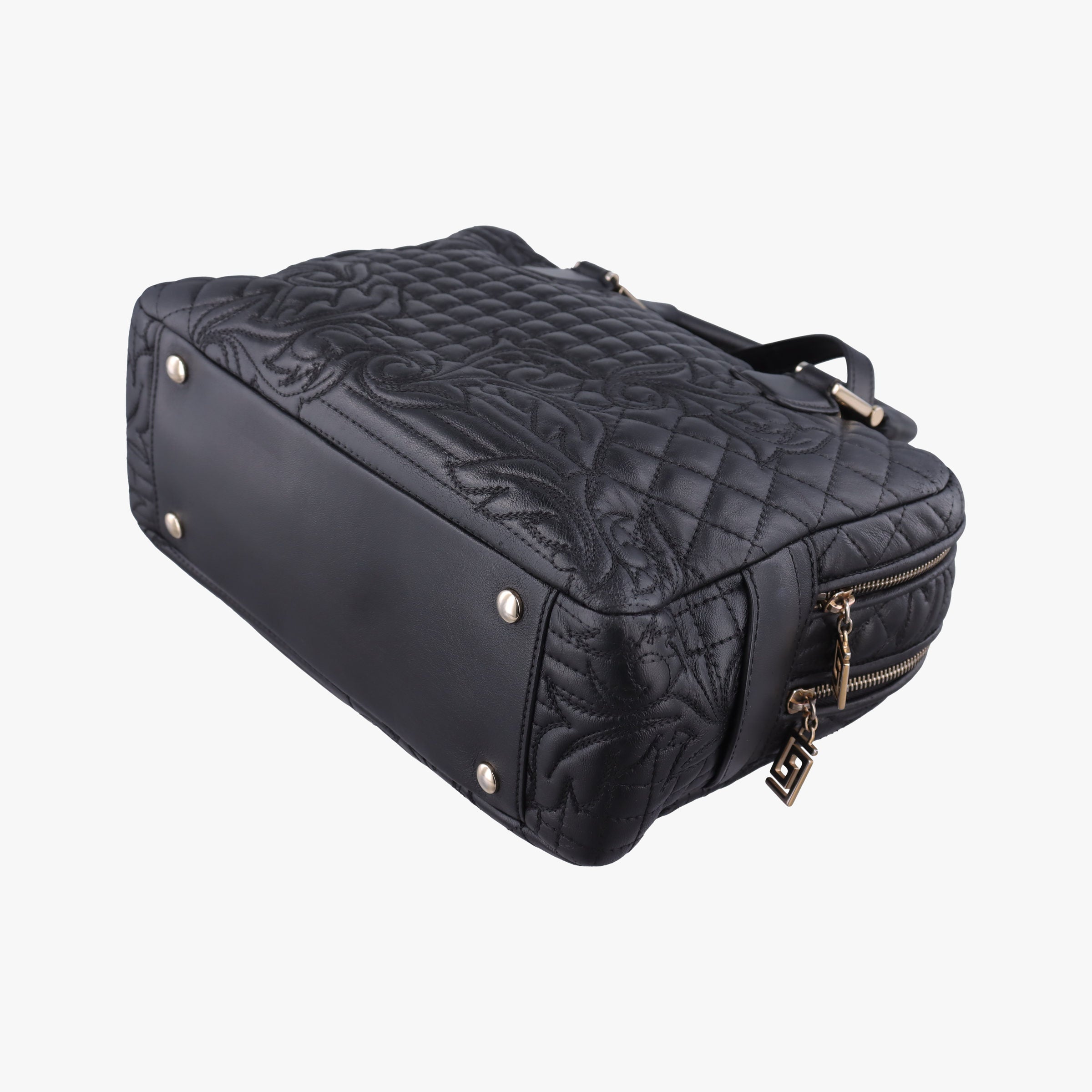 Pre-owned VERSACE Medusa Demetra Vanitas Satchel Black Leather  shoulderbag | stylenewstar