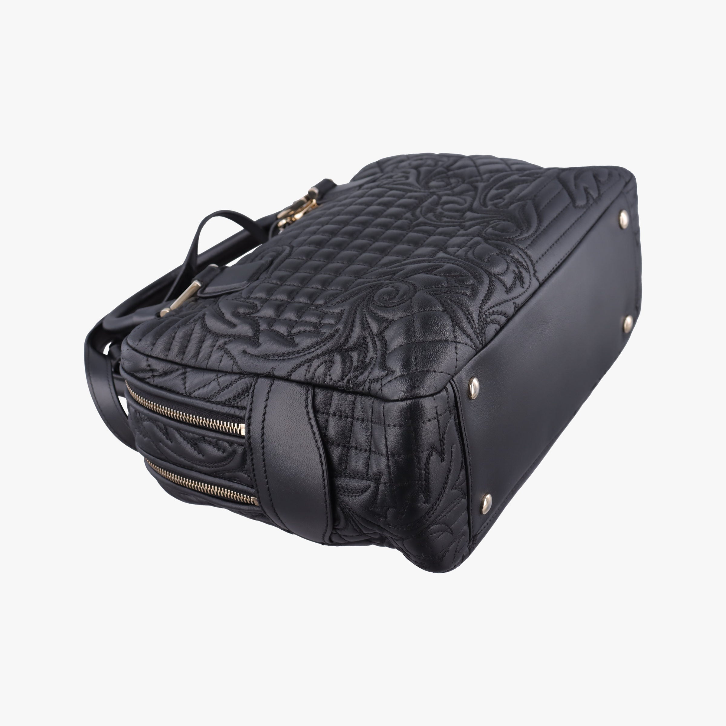 Pre-owned VERSACE Medusa Demetra Vanitas Satchel Black Leather  shoulderbag | stylenewstar