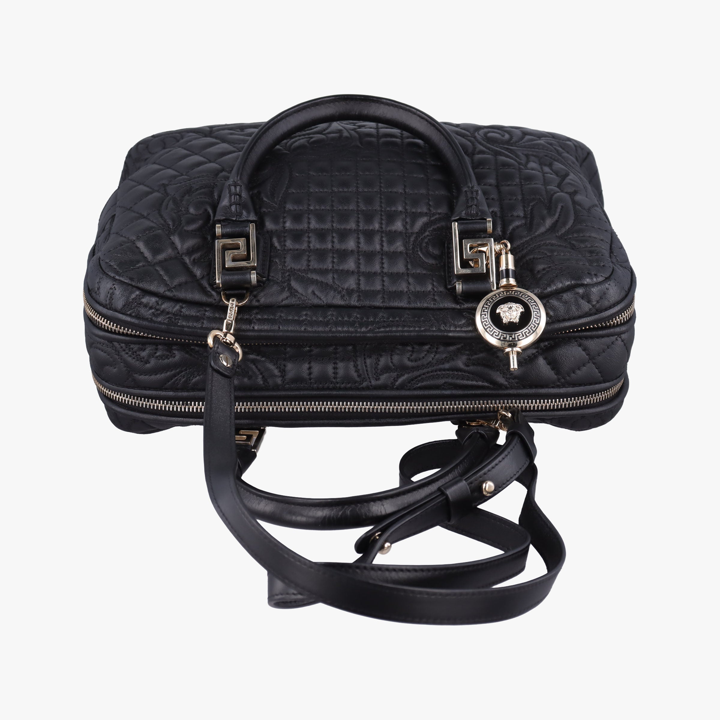 Pre-owned VERSACE Medusa Demetra Vanitas Satchel Black Leather  shoulderbag | stylenewstar