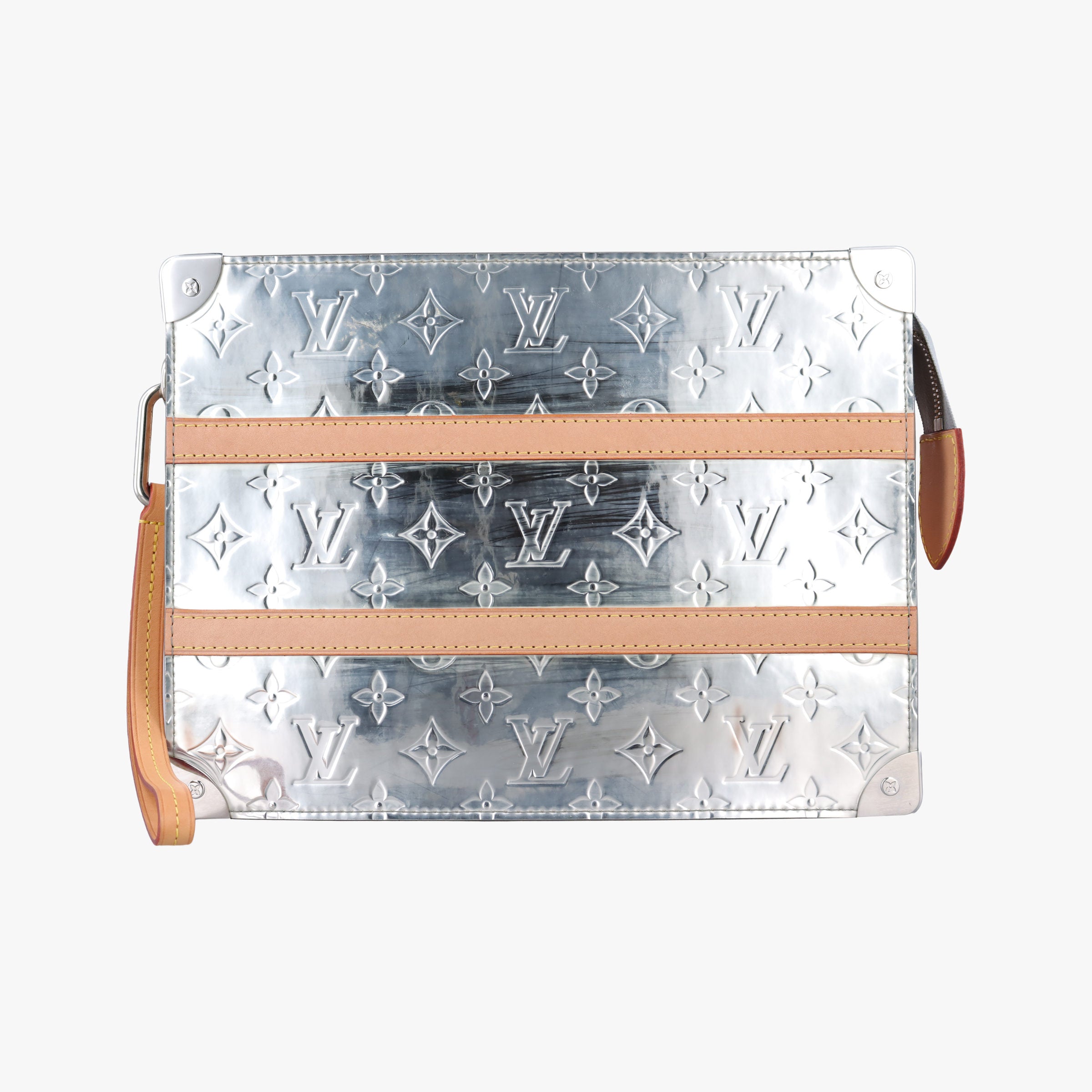 Pre-owned Louis Vuitton Monogram Mirror Handle Soft Trunk Silver Vernis M80807 clutchbag | stylenewstar
