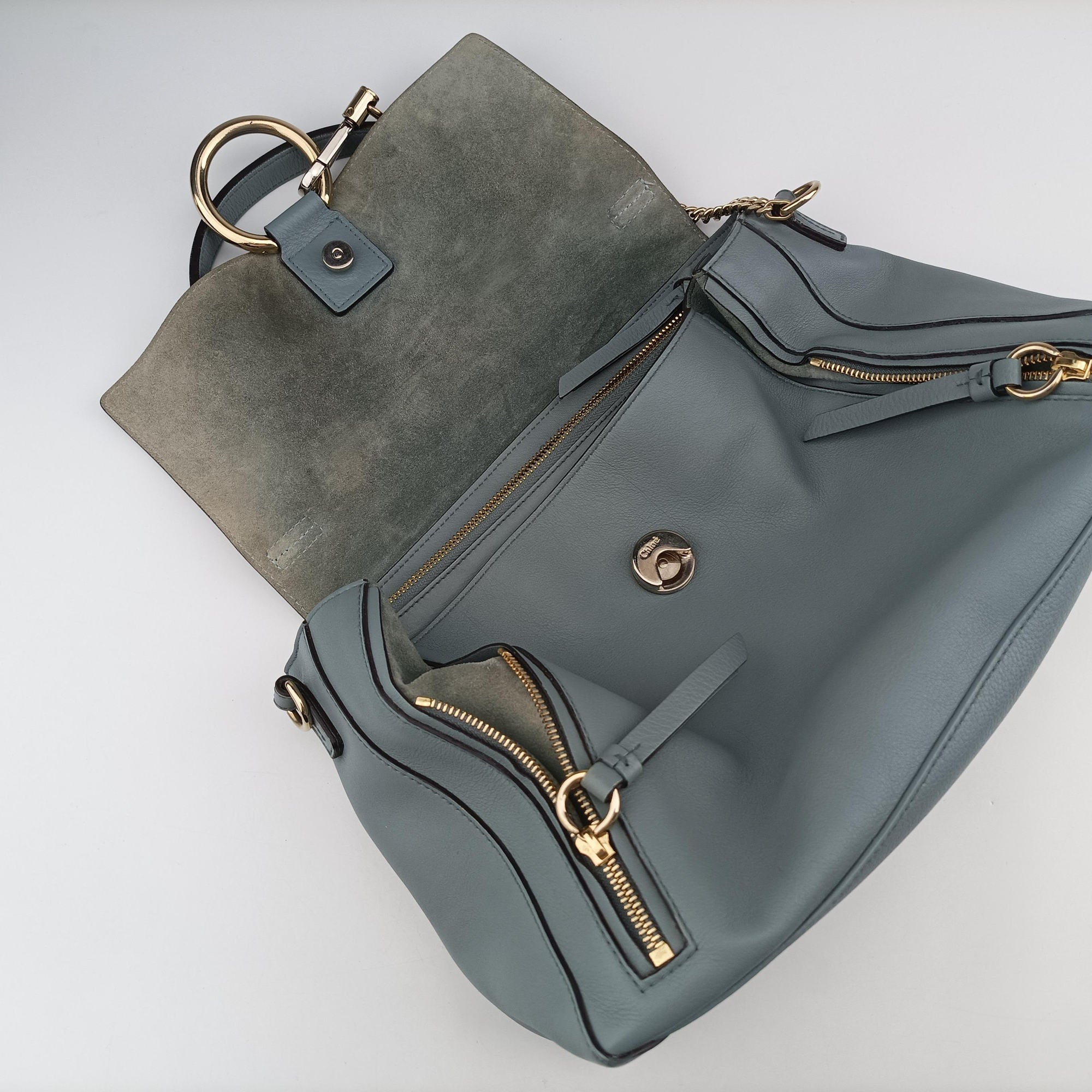 Pre-owned Chloe FAYE DAY Blue Leather  shoulderbag | stylenewstar