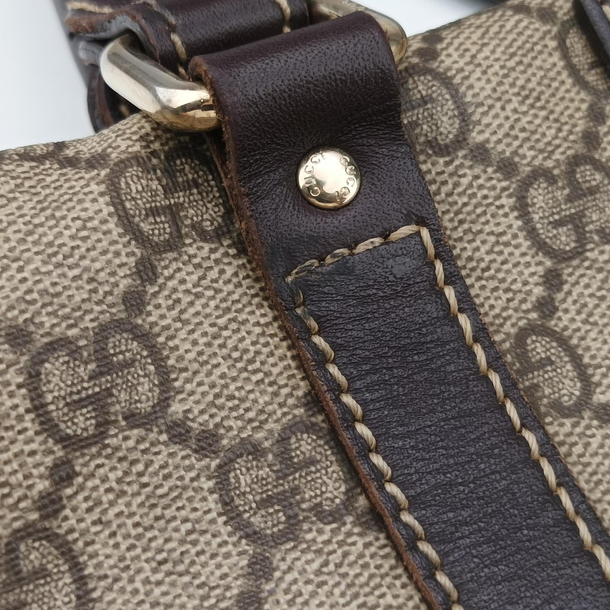Pre-owned Gucci GG plus GG Supreme Briefcase Brown PVC coated canvasxLeather 201480 handbag | stylenewstar