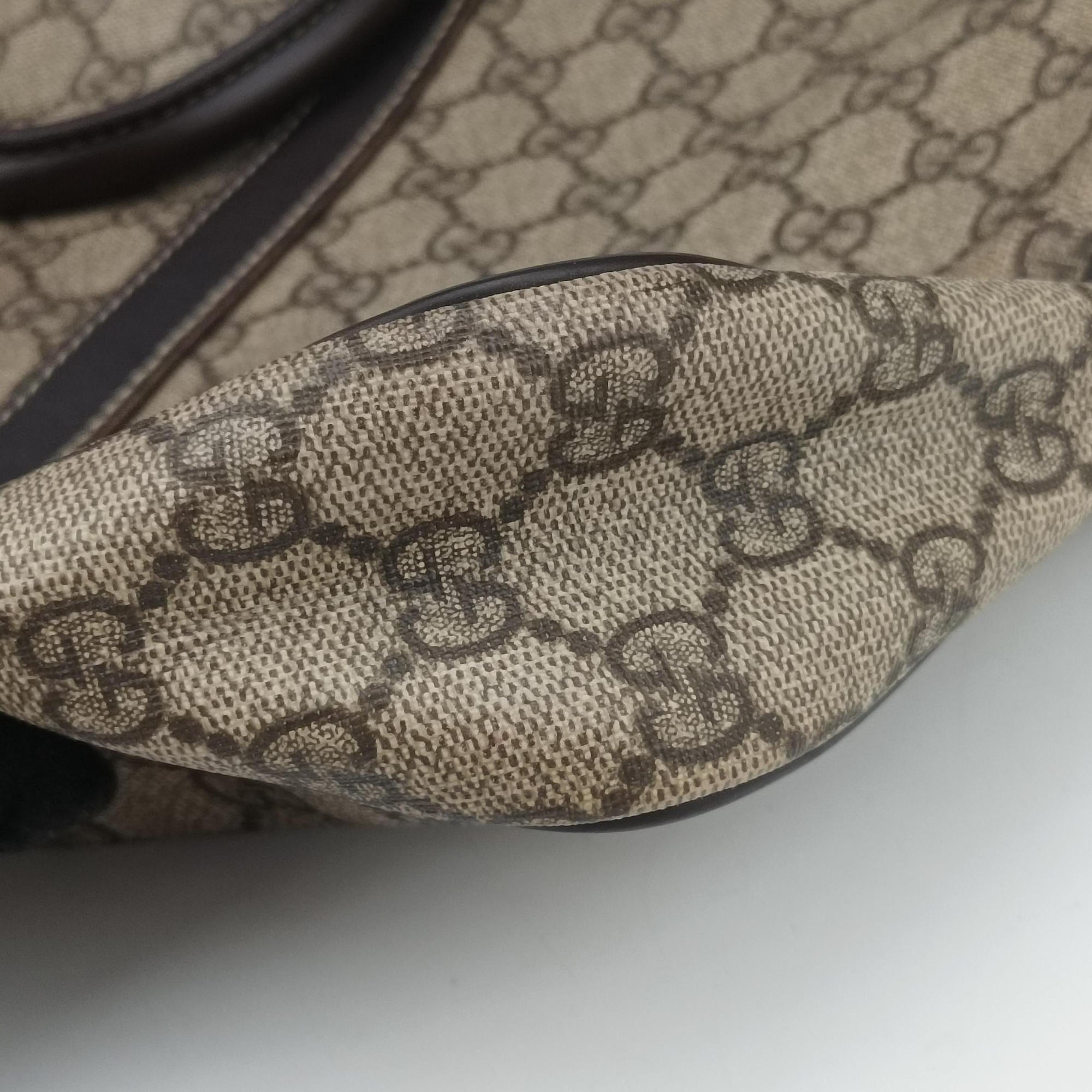 Pre-owned Gucci GG plus GG Supreme Briefcase Brown PVC coated canvasxLeather 201480 handbag | stylenewstar