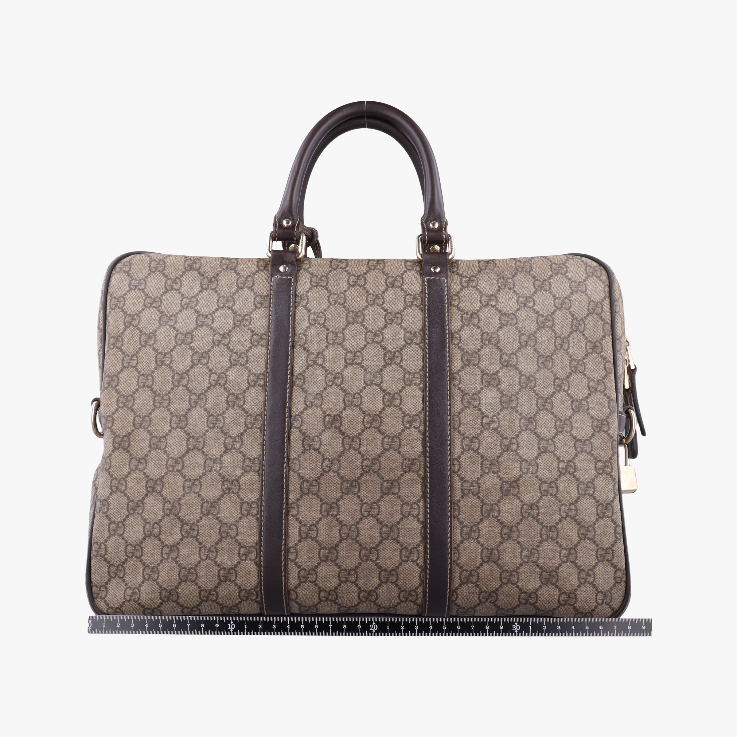 Pre-owned Gucci GG plus GG Supreme Briefcase Brown PVC coated canvasxLeather 201480 handbag | stylenewstar