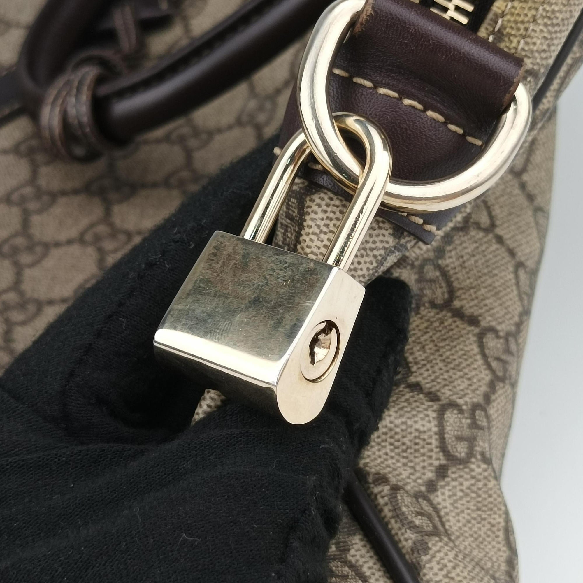 Pre-owned Gucci GG plus GG Supreme Briefcase Brown PVC coated canvasxLeather 201480 handbag | stylenewstar
