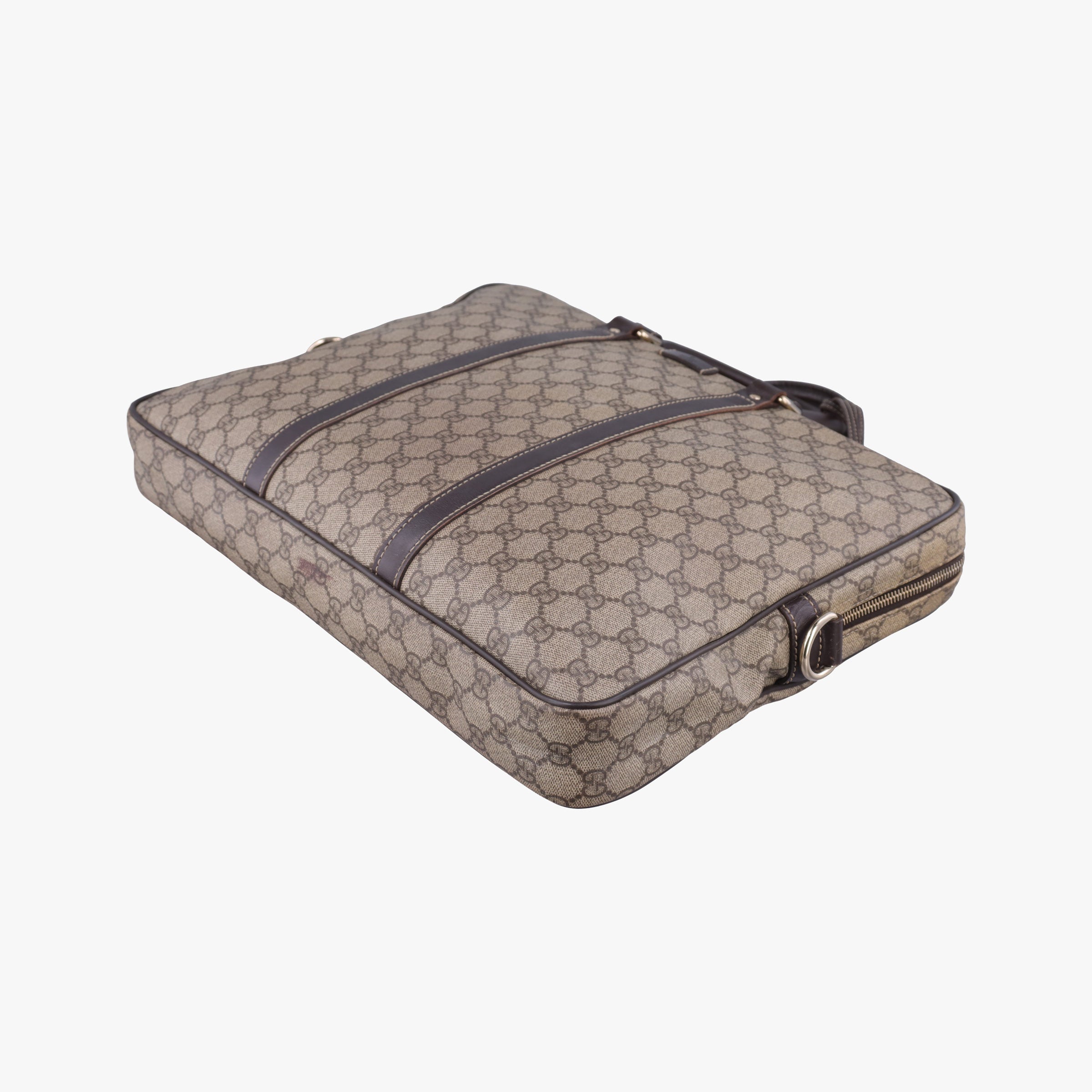 Pre-owned Gucci GG plus GG Supreme Briefcase Brown PVC coated canvasxLeather 201480 handbag | stylenewstar