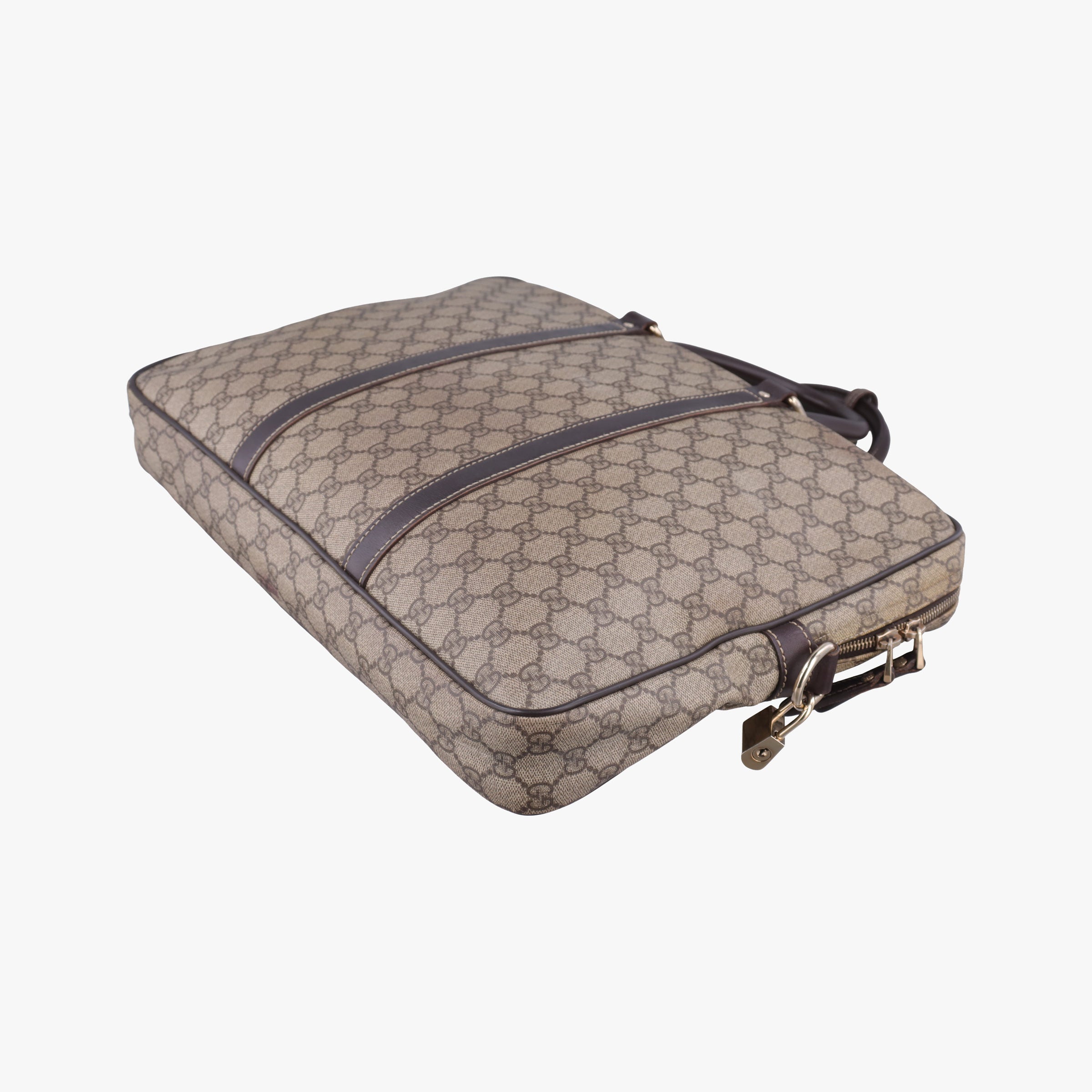 Pre-owned Gucci GG plus GG Supreme Briefcase Brown PVC coated canvasxLeather 201480 handbag | stylenewstar