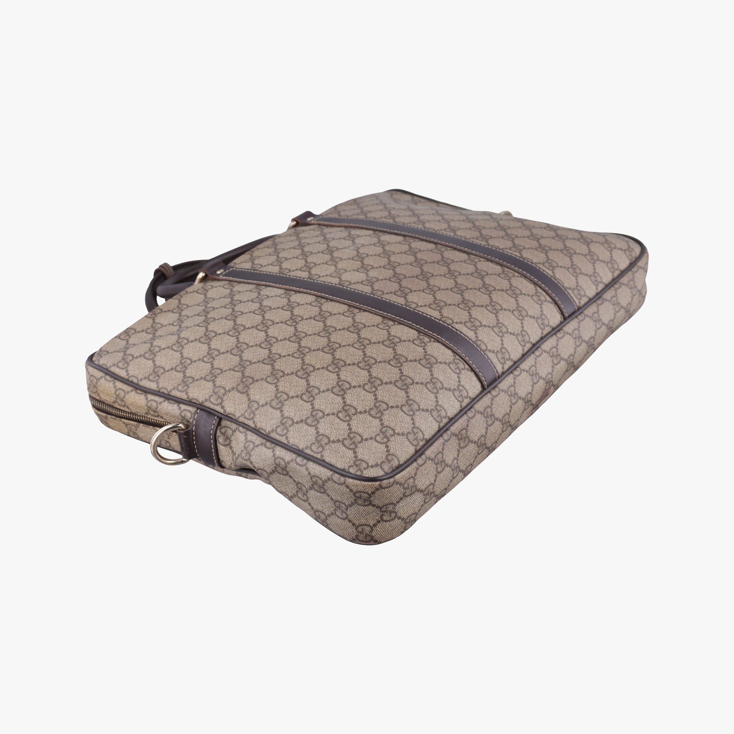 Pre-owned Gucci GG plus GG Supreme Briefcase Brown PVC coated canvasxLeather 201480 handbag | stylenewstar