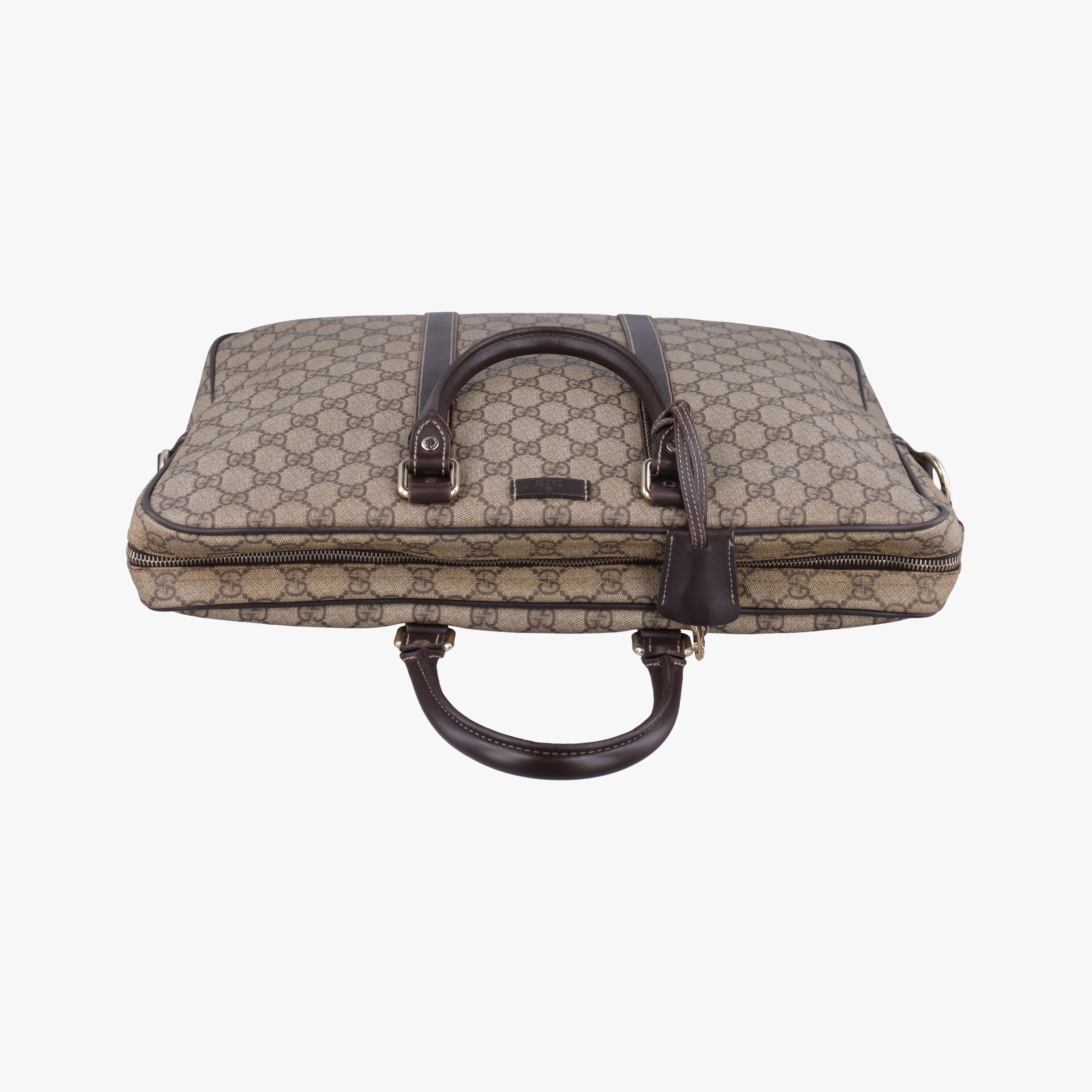 Pre-owned Gucci GG plus GG Supreme Briefcase Brown PVC coated canvasxLeather 201480 handbag | stylenewstar