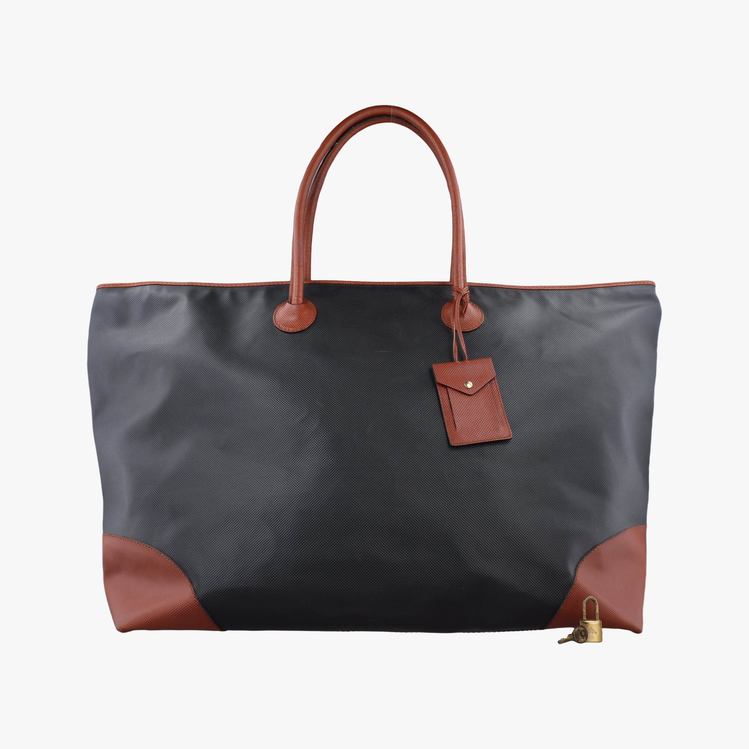 Vintage Bottega Veneta Marco Polo Jet Black × Caramel Brown PVC Coated Canvas × Calfskin  handbag | stylenewstar