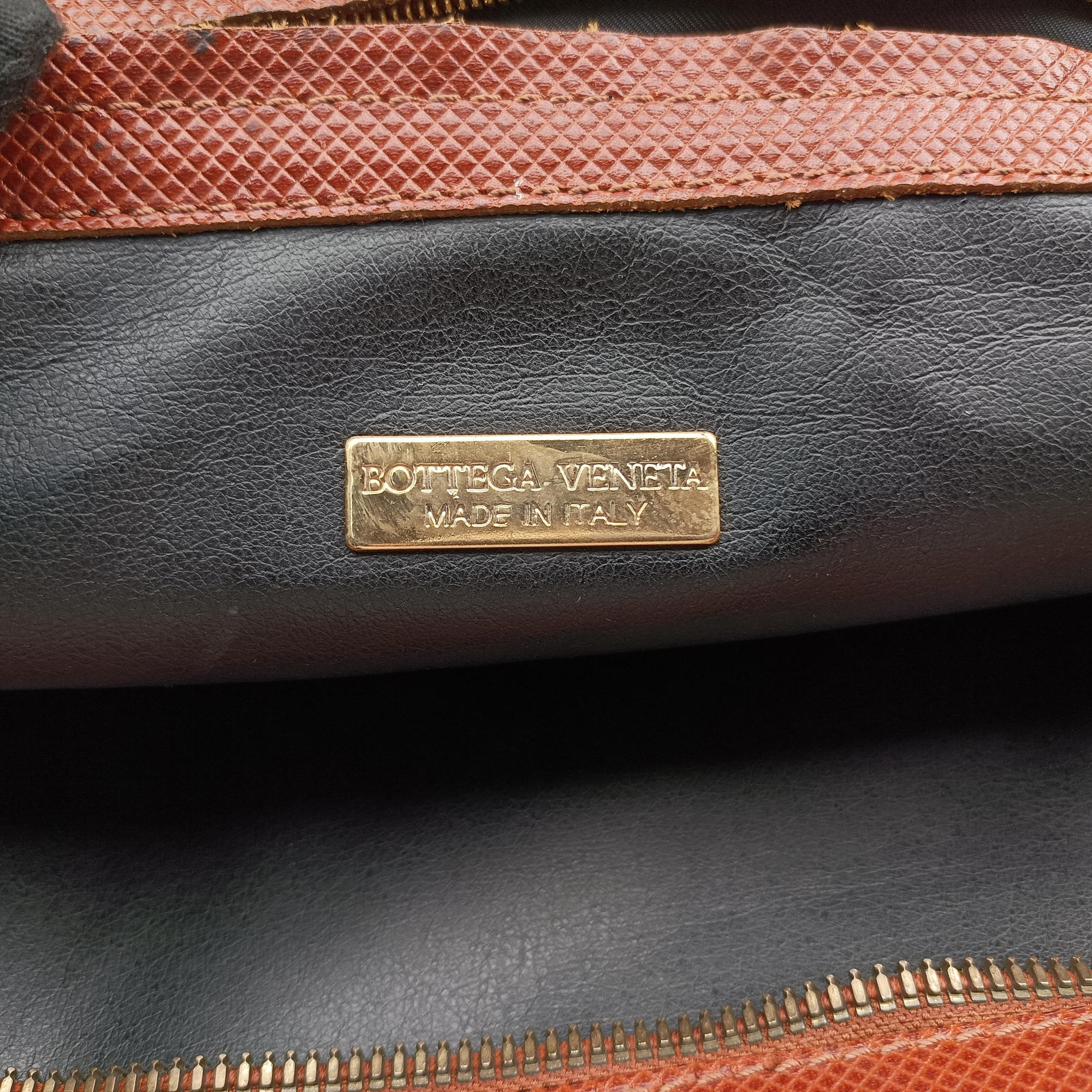 Vintage Bottega Veneta Marco Polo Jet Black × Caramel Brown PVC Coated Canvas × Calfskin  handbag | stylenewstar