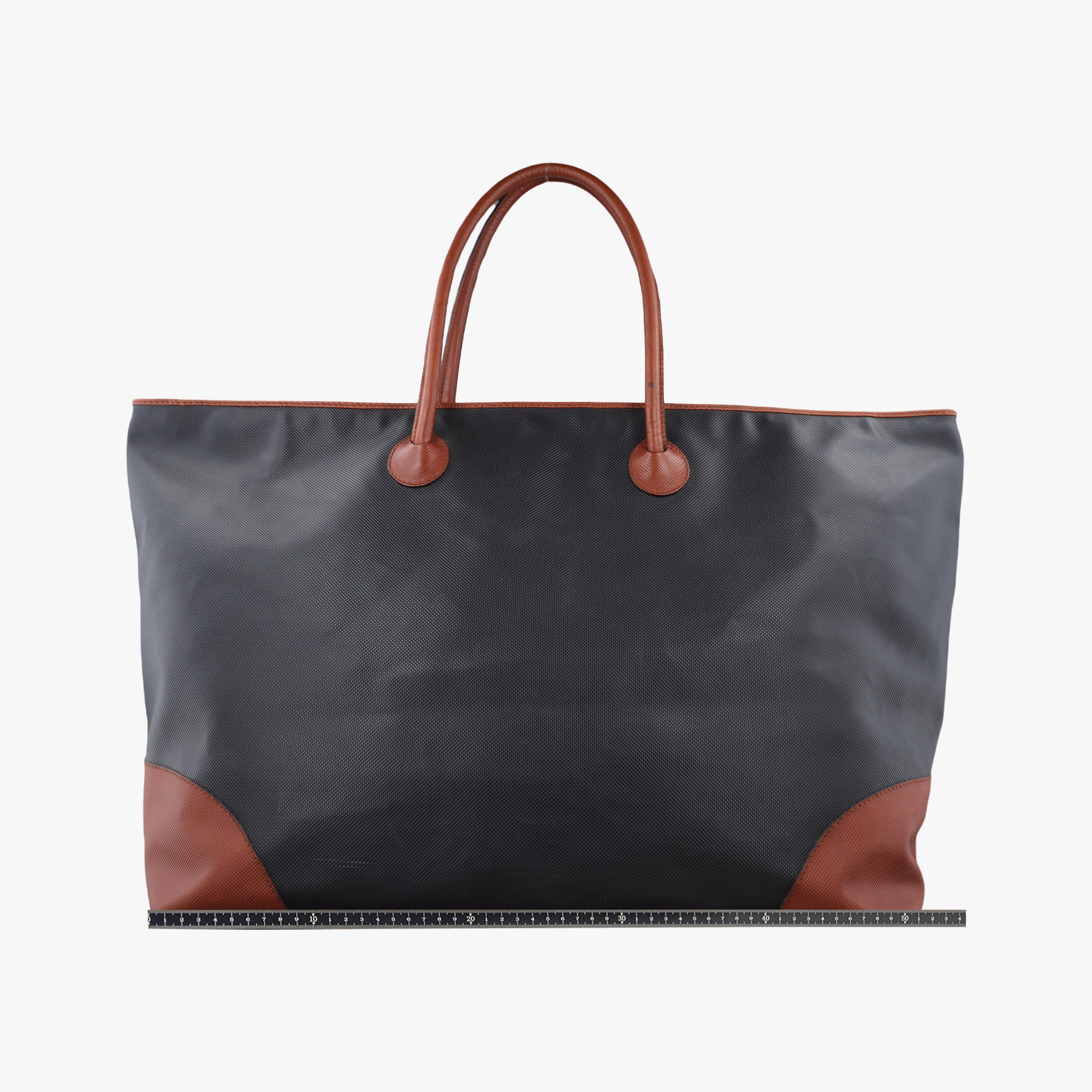 Vintage Bottega Veneta Marco Polo Jet Black × Caramel Brown PVC Coated Canvas × Calfskin  handbag | stylenewstar