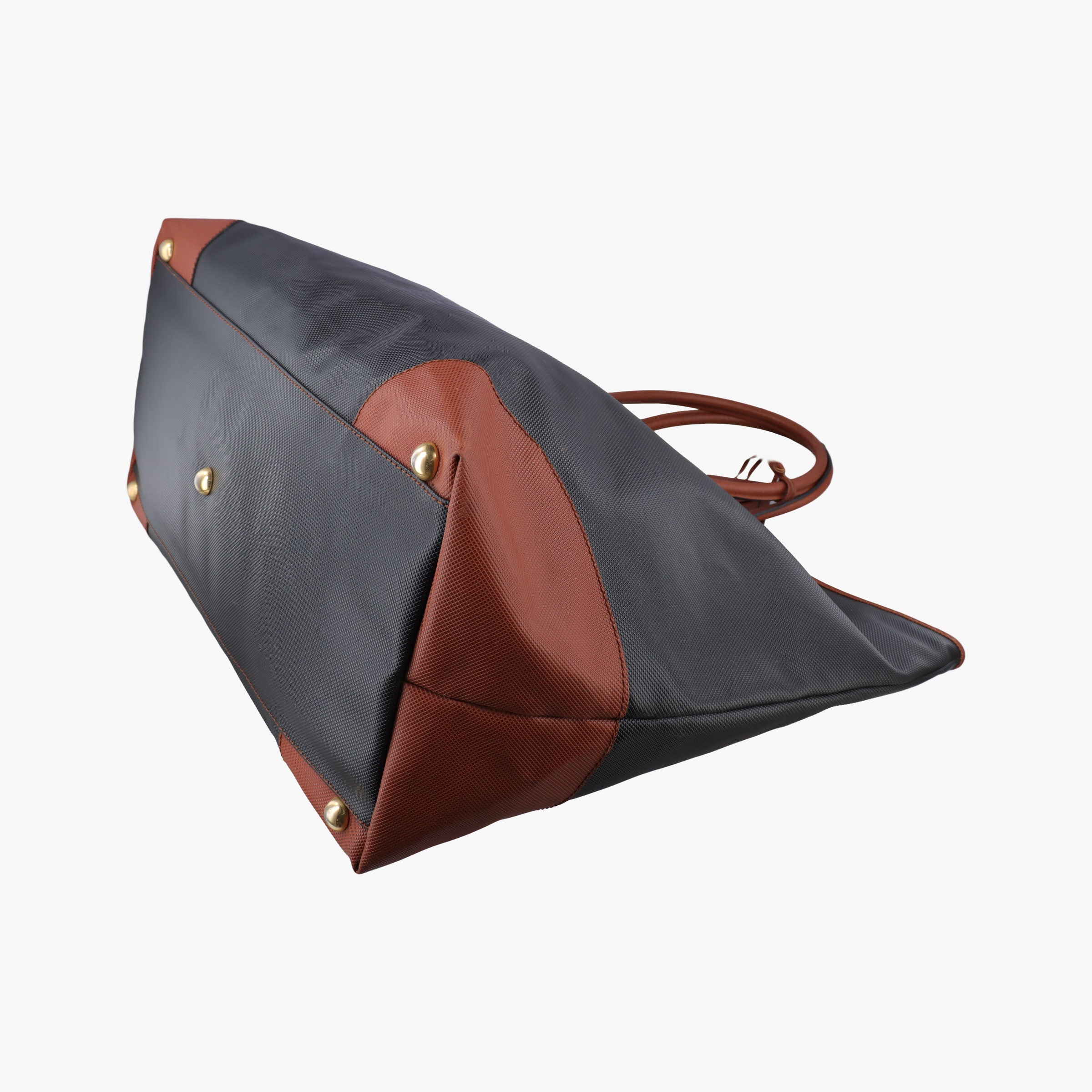 Vintage Bottega Veneta Marco Polo Jet Black × Caramel Brown PVC Coated Canvas × Calfskin  handbag | stylenewstar
