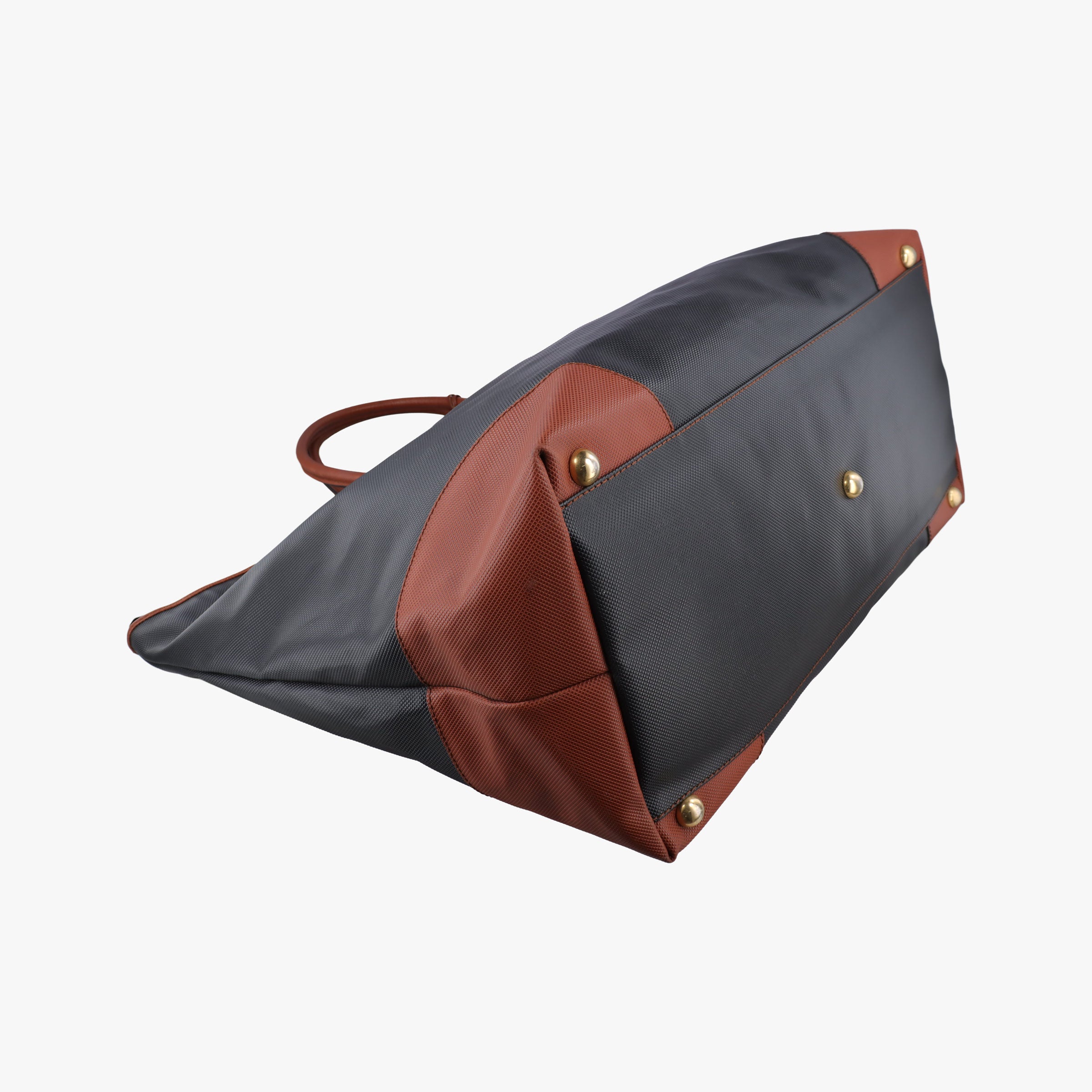 Vintage Bottega Veneta Marco Polo Jet Black × Caramel Brown PVC Coated Canvas × Calfskin  handbag | stylenewstar