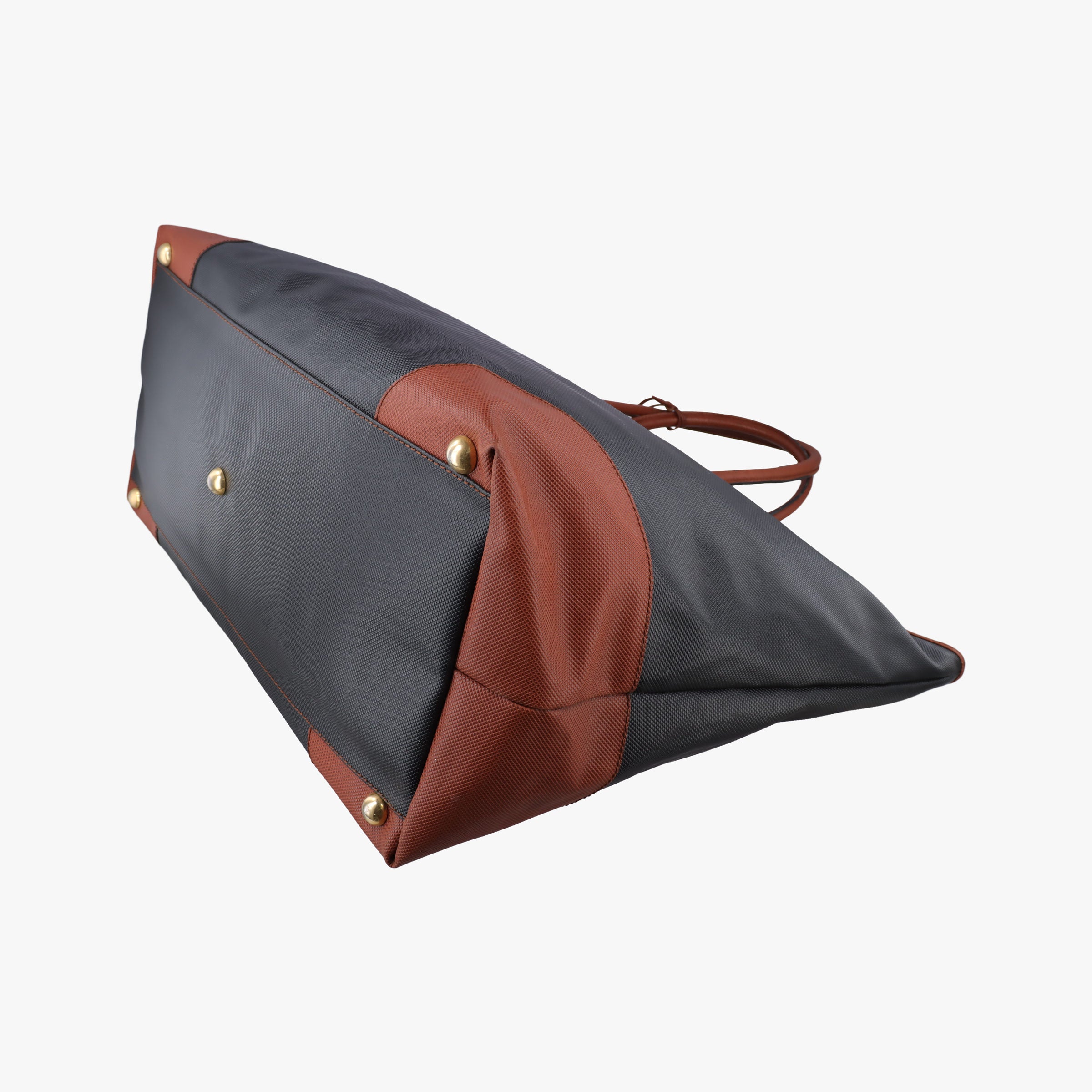 Vintage Bottega Veneta Marco Polo Jet Black × Caramel Brown PVC Coated Canvas × Calfskin  handbag | stylenewstar