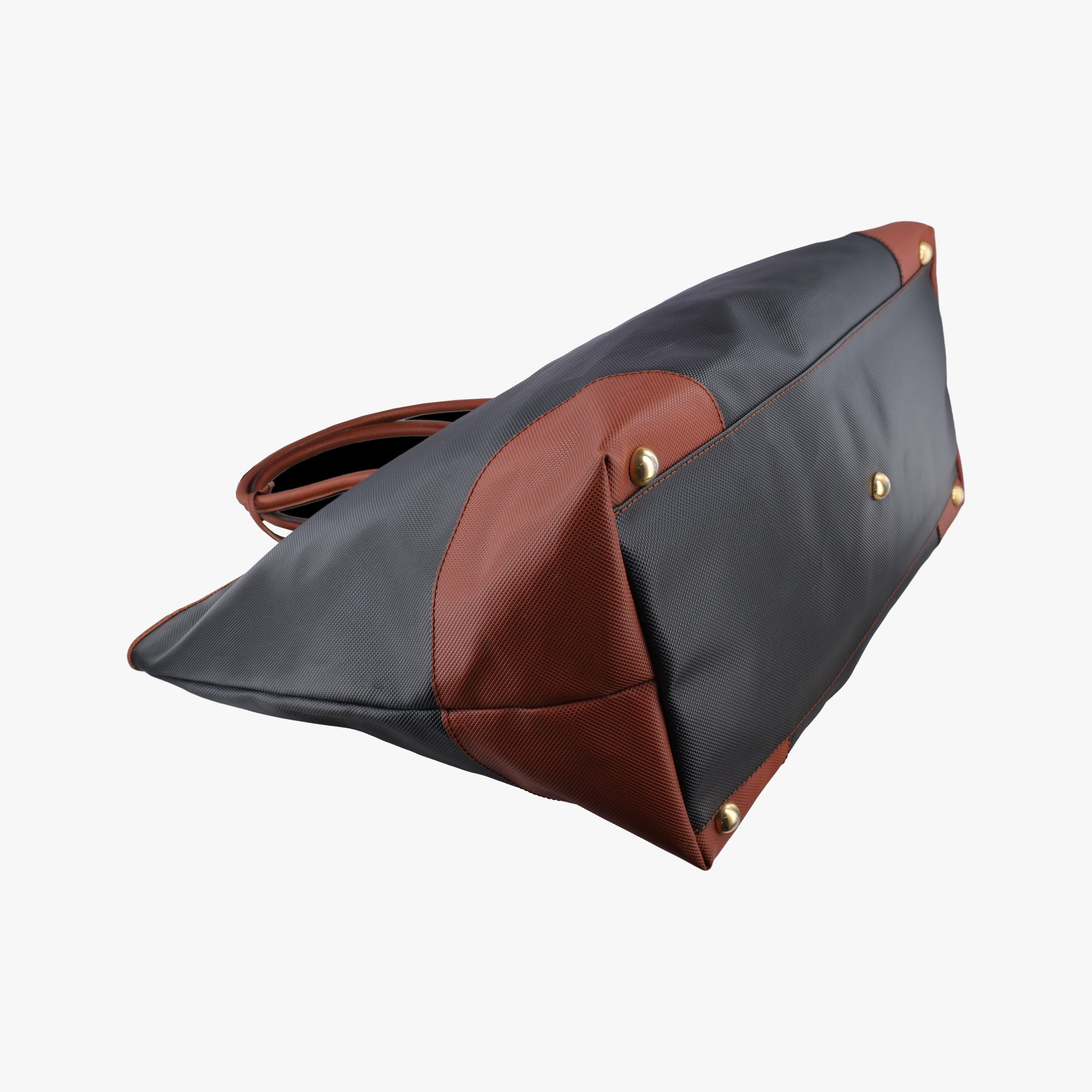 Vintage Bottega Veneta Marco Polo Jet Black × Caramel Brown PVC Coated Canvas × Calfskin  handbag | stylenewstar