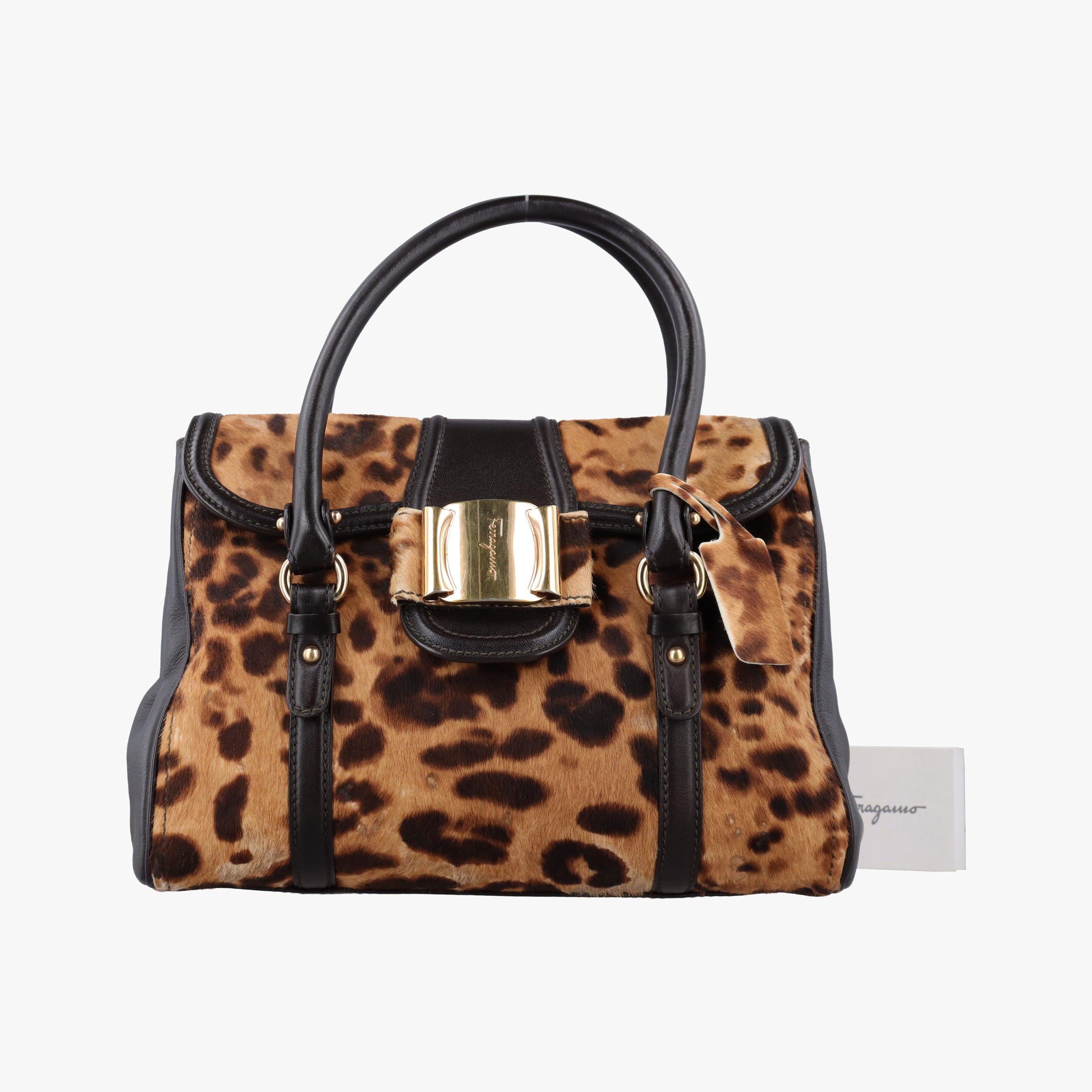 Pre-owned Ferragamo Vara Bow Brown x Black ponyhair  handbag | stylenewstar
