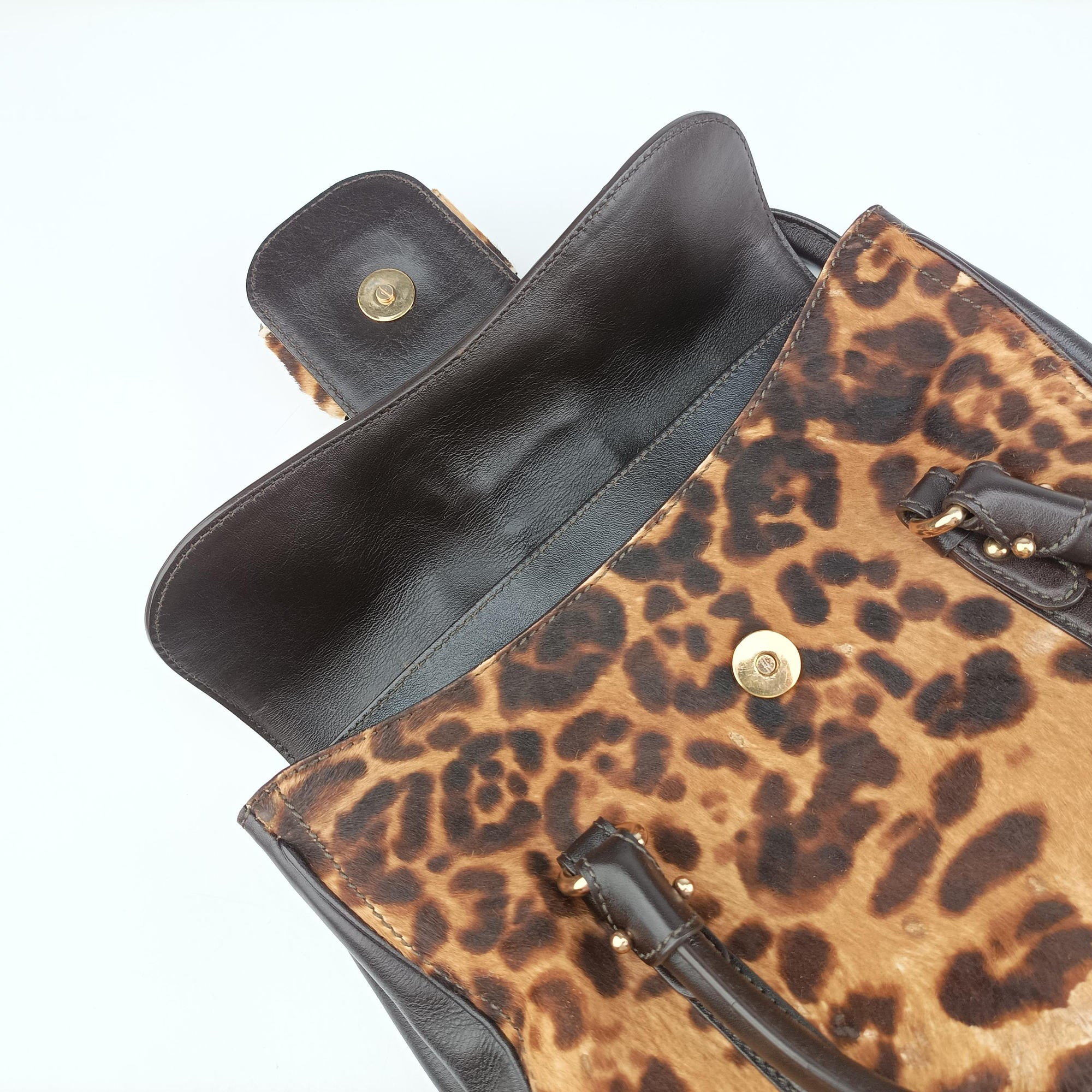Pre-owned Ferragamo Vara Bow Brown x Black ponyhair  handbag | stylenewstar