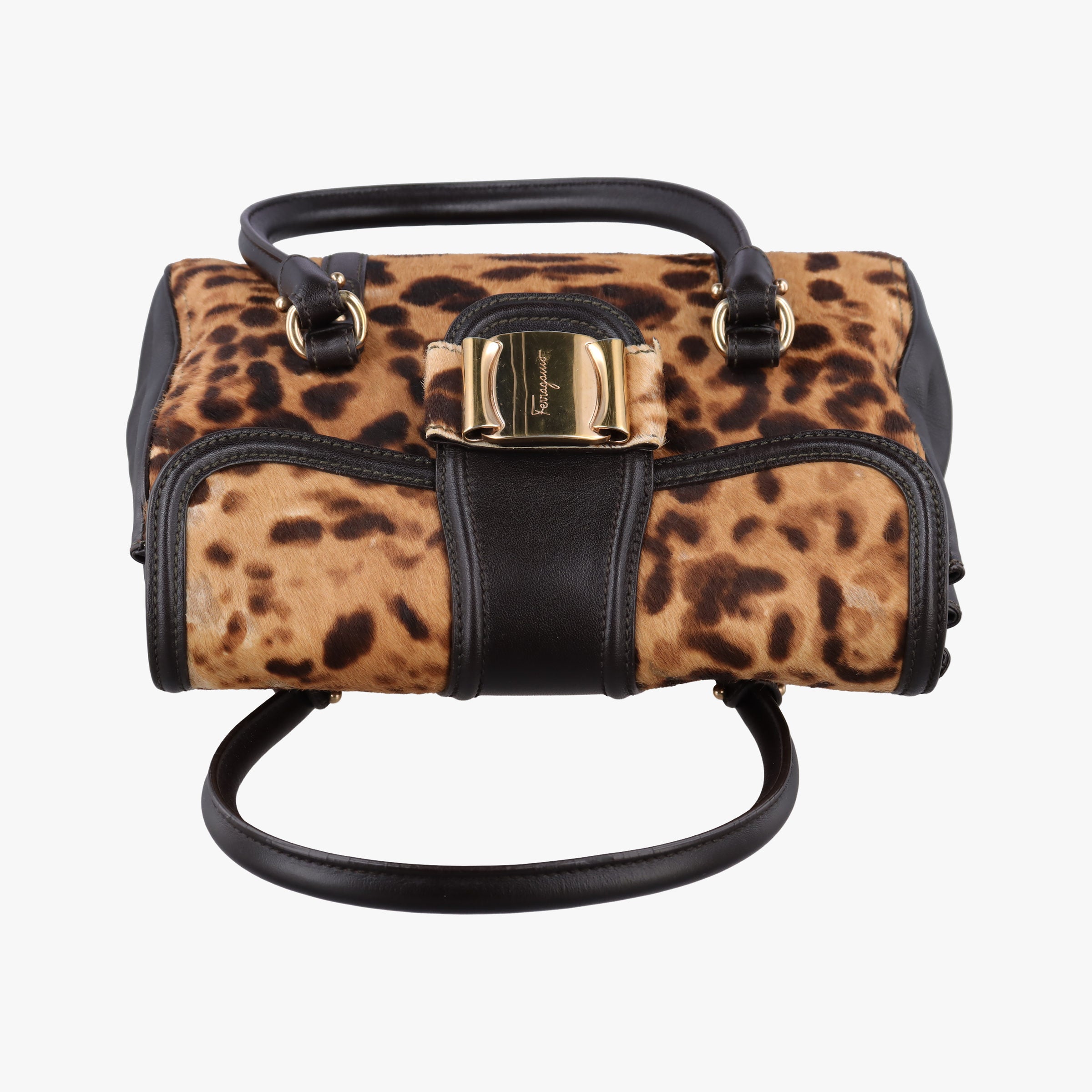 Pre-owned Ferragamo Vara Bow Brown x Black ponyhair  handbag | stylenewstar