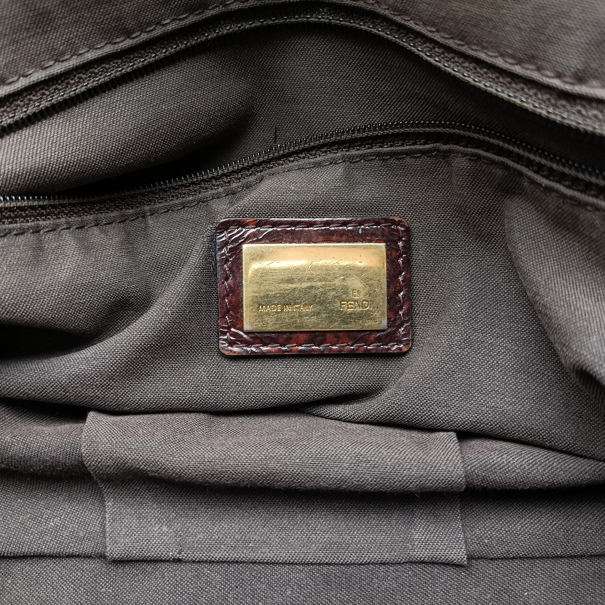 Pre-owned Fendi Mia Flap Brown Jacquard 8BT163 shoulderbag | stylenewstar