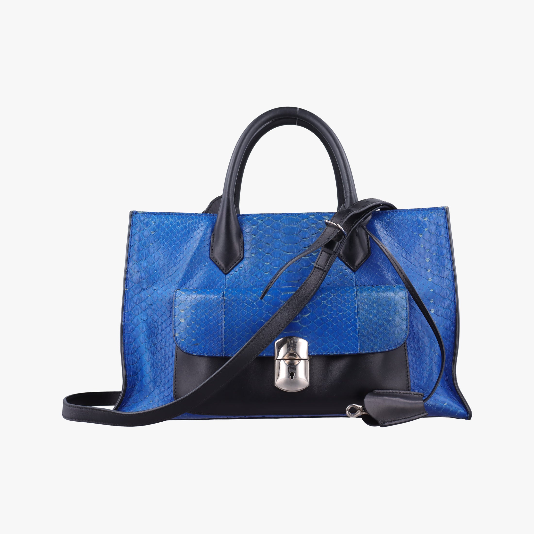 Pre-owned Balenciaga Padlock Blue Python Skin × Calfskin  shoulderbag | stylenewstar
