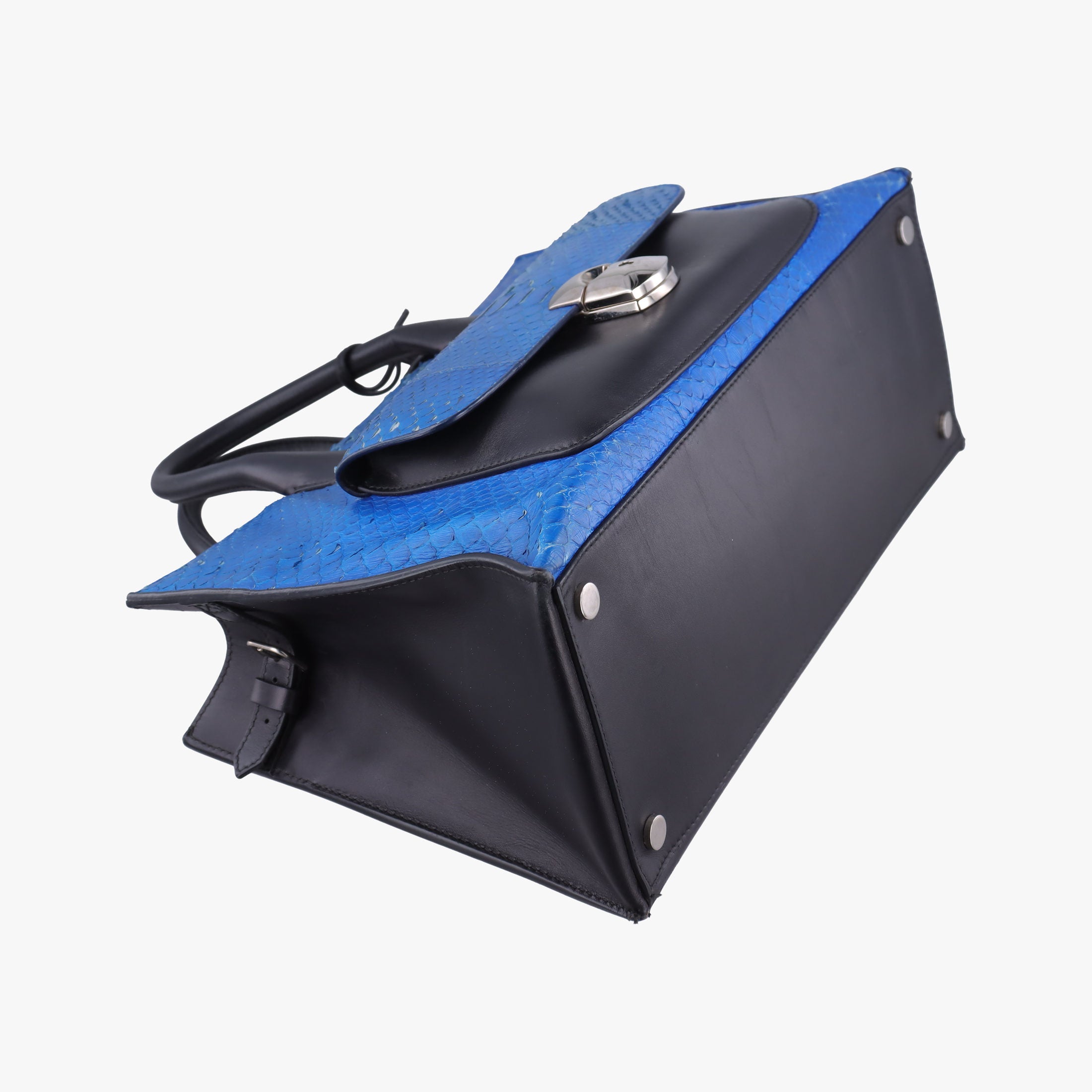 Pre-owned Balenciaga Padlock Blue Python Skin × Calfskin  shoulderbag | stylenewstar