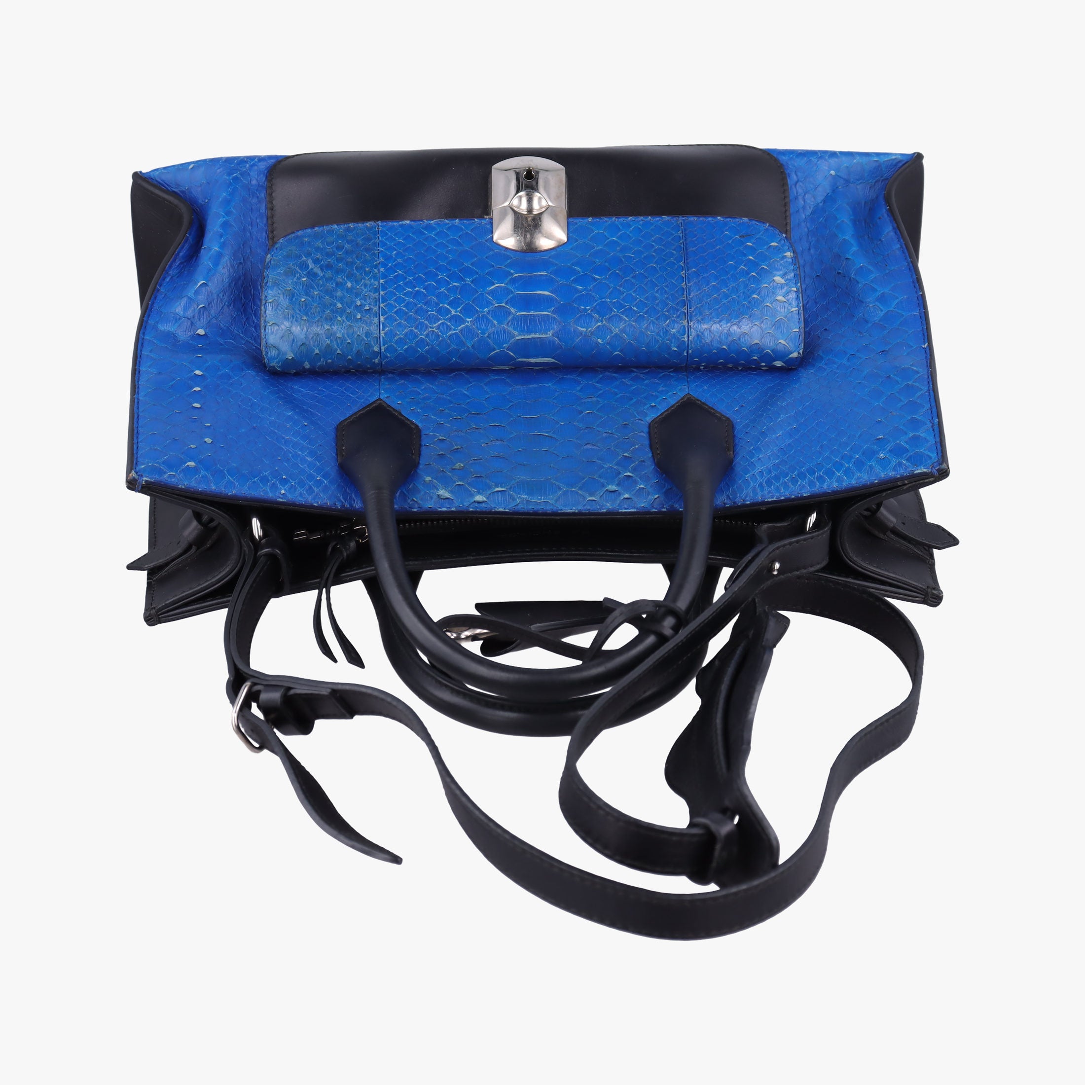 Pre-owned Balenciaga Padlock Blue Python Skin × Calfskin  shoulderbag | stylenewstar