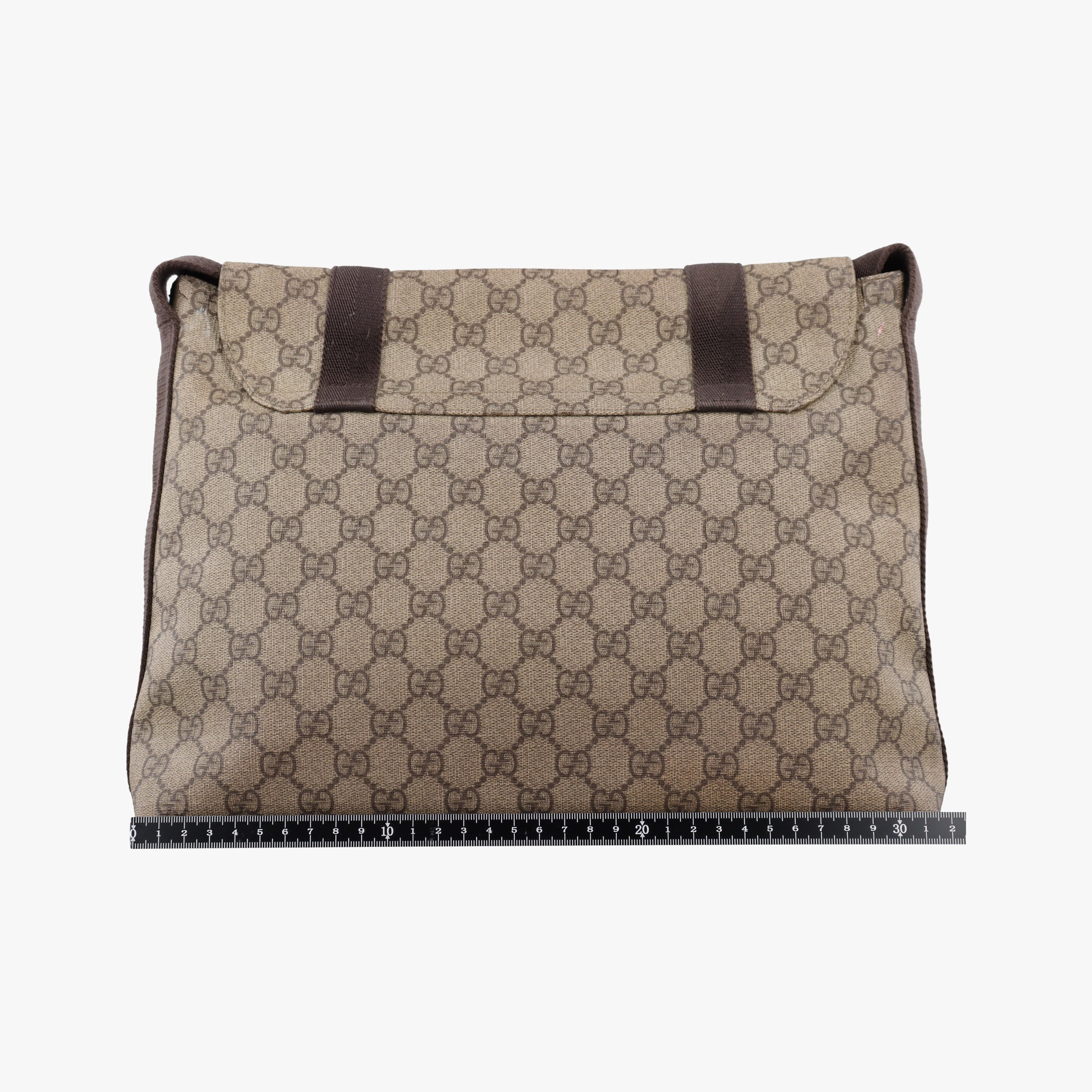 Secondhand Gucci GG Supreme Double Buckle Beige × Dark Brown PVC coated canvas 122373 214397 shoulderbag | stylenewstar