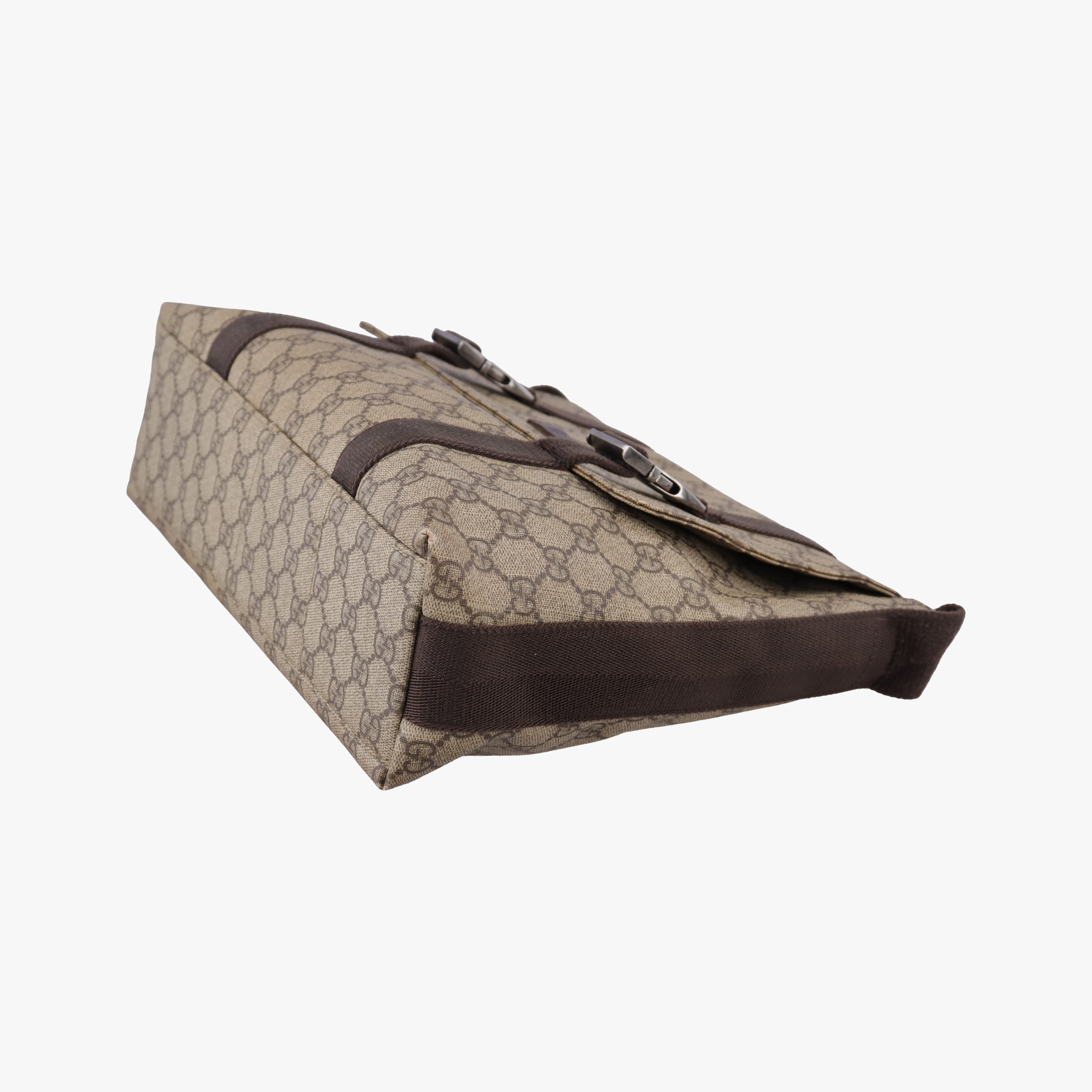Secondhand Gucci GG Supreme Double Buckle Beige × Dark Brown PVC coated canvas 122373 214397 shoulderbag | stylenewstar