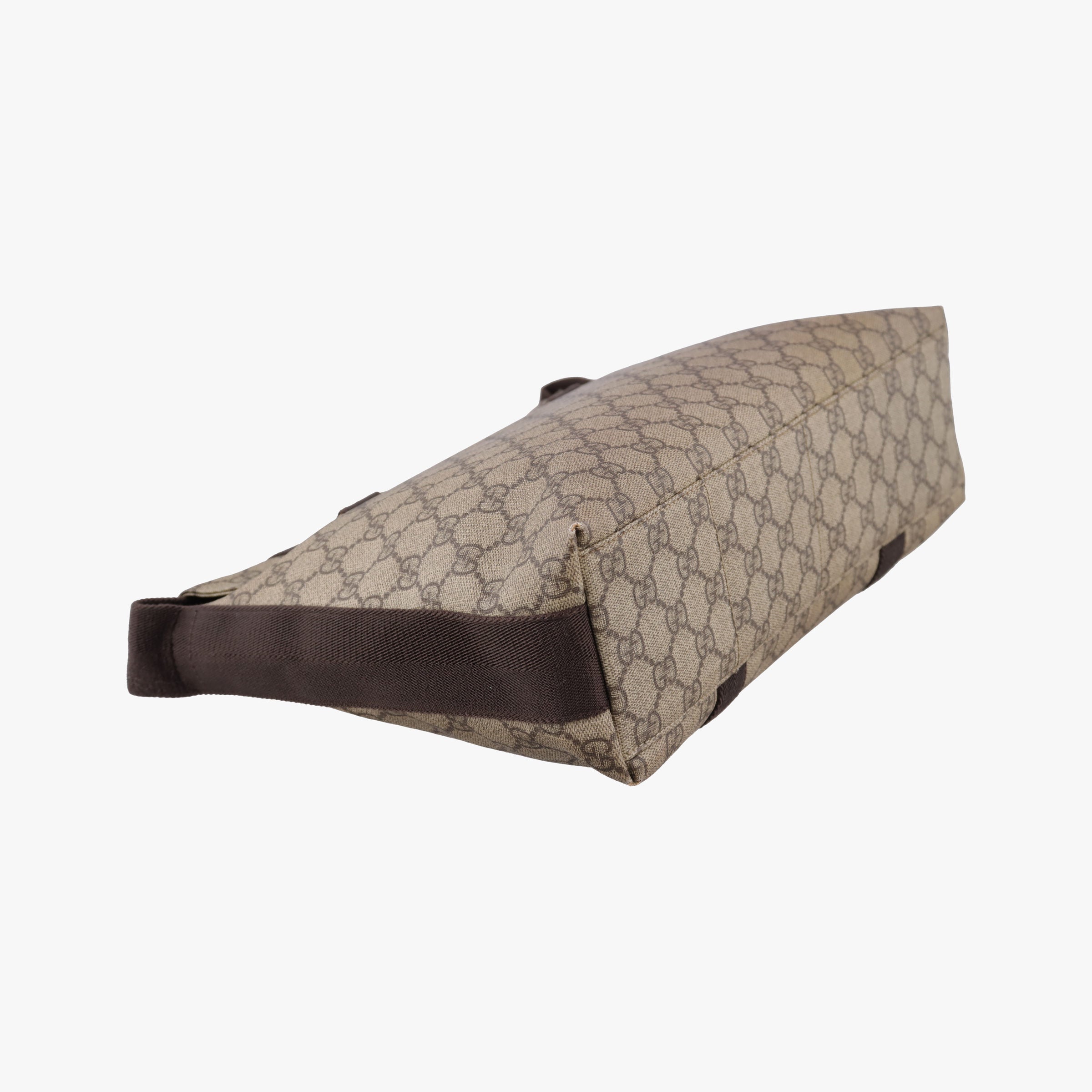 Secondhand Gucci GG Supreme Double Buckle Beige × Dark Brown PVC coated canvas 122373 214397 shoulderbag | stylenewstar