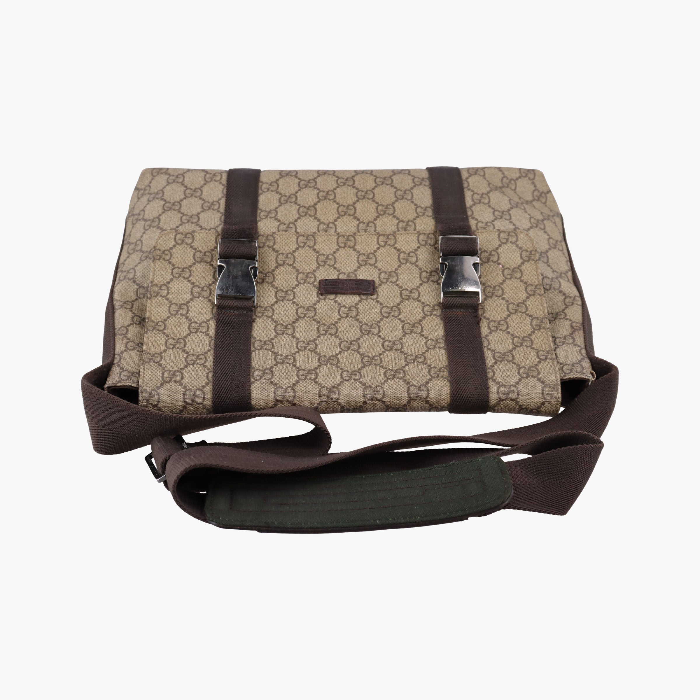 Secondhand Gucci GG Supreme Double Buckle Beige × Dark Brown PVC coated canvas 122373 214397 shoulderbag | stylenewstar