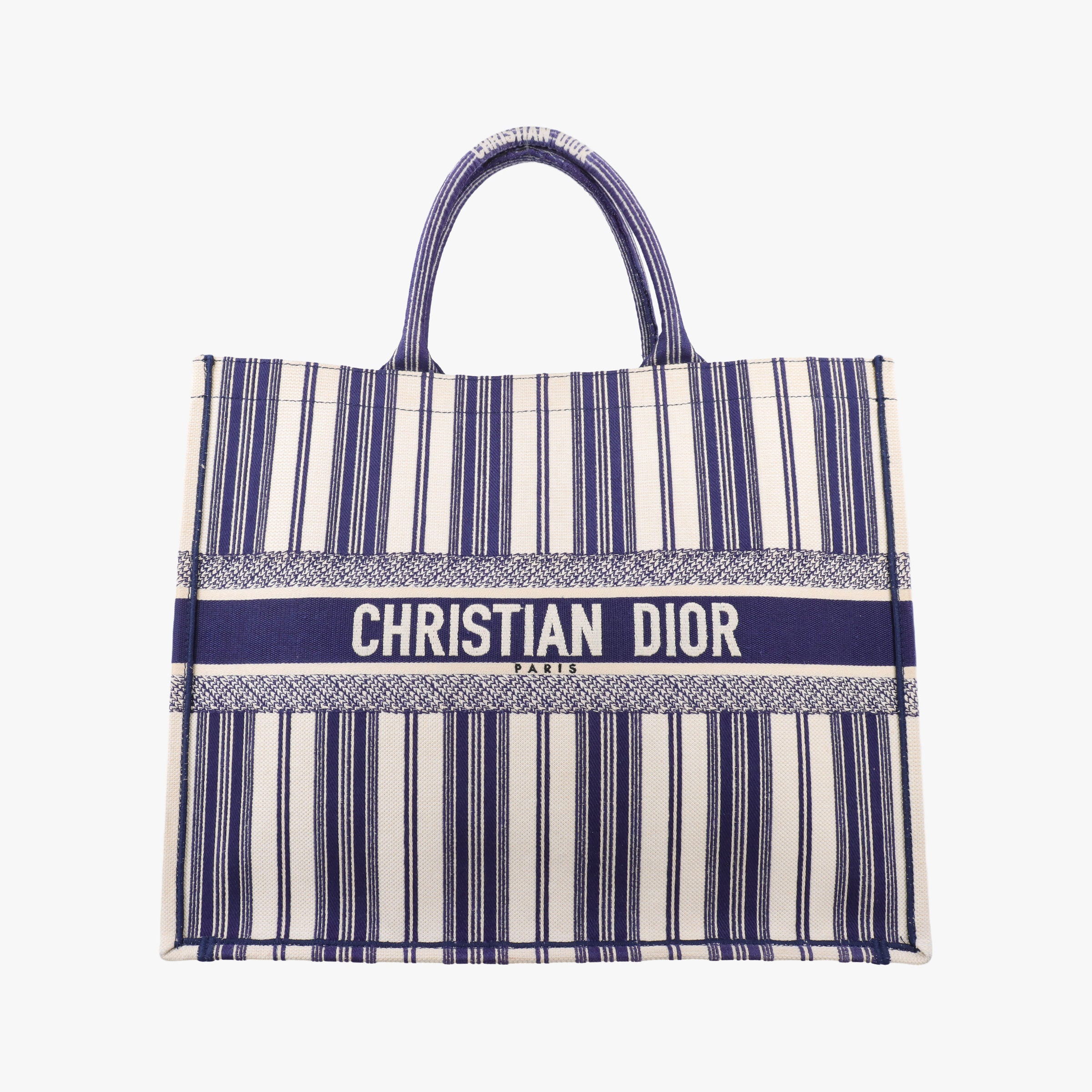 Pre-owned Christian Dior Book Tote White × Navy Jacquard  handbag | stylenewstar