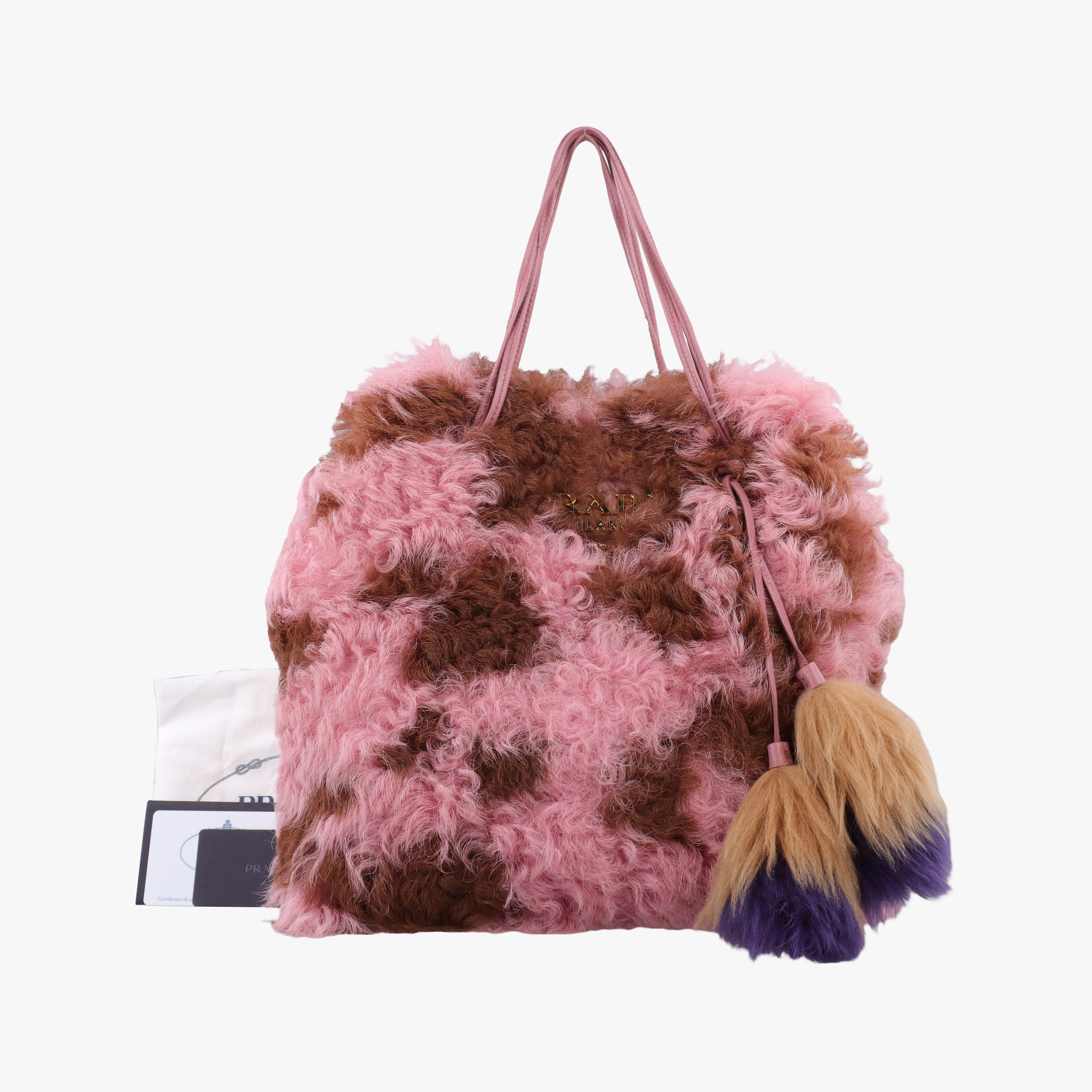 Pre-owned Prada Avant Garde Begonia Pink × Camel Brown × Purple Montone Shearling  handbag | stylenewstar