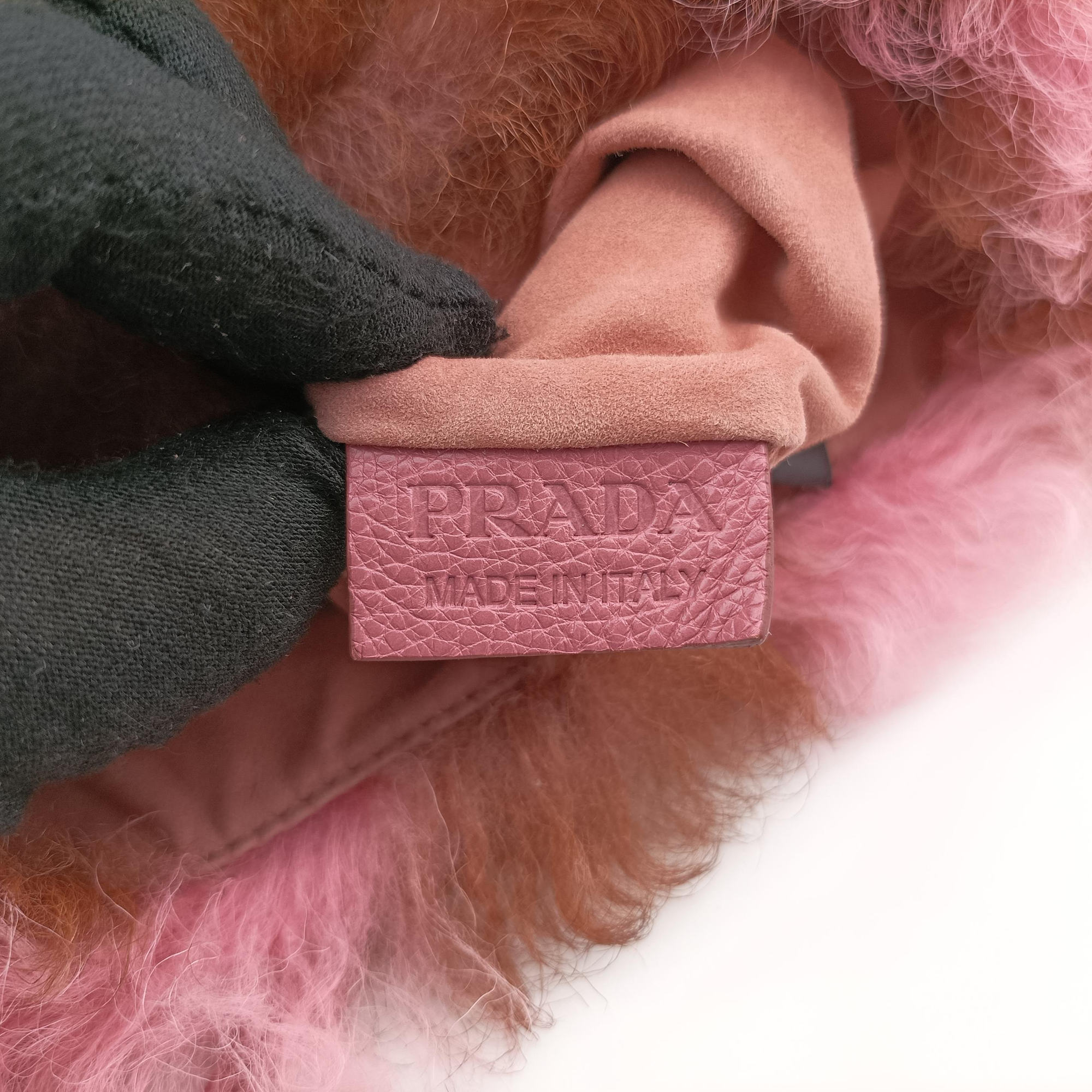 Pre-owned Prada Avant Garde Begonia Pink × Camel Brown × Purple Montone Shearling  handbag | stylenewstar