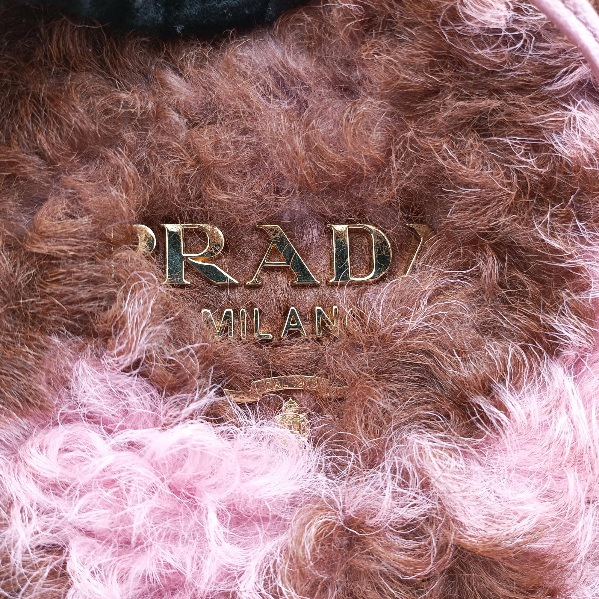 Pre-owned Prada Avant Garde Begonia Pink × Camel Brown × Purple Montone Shearling  handbag | stylenewstar
