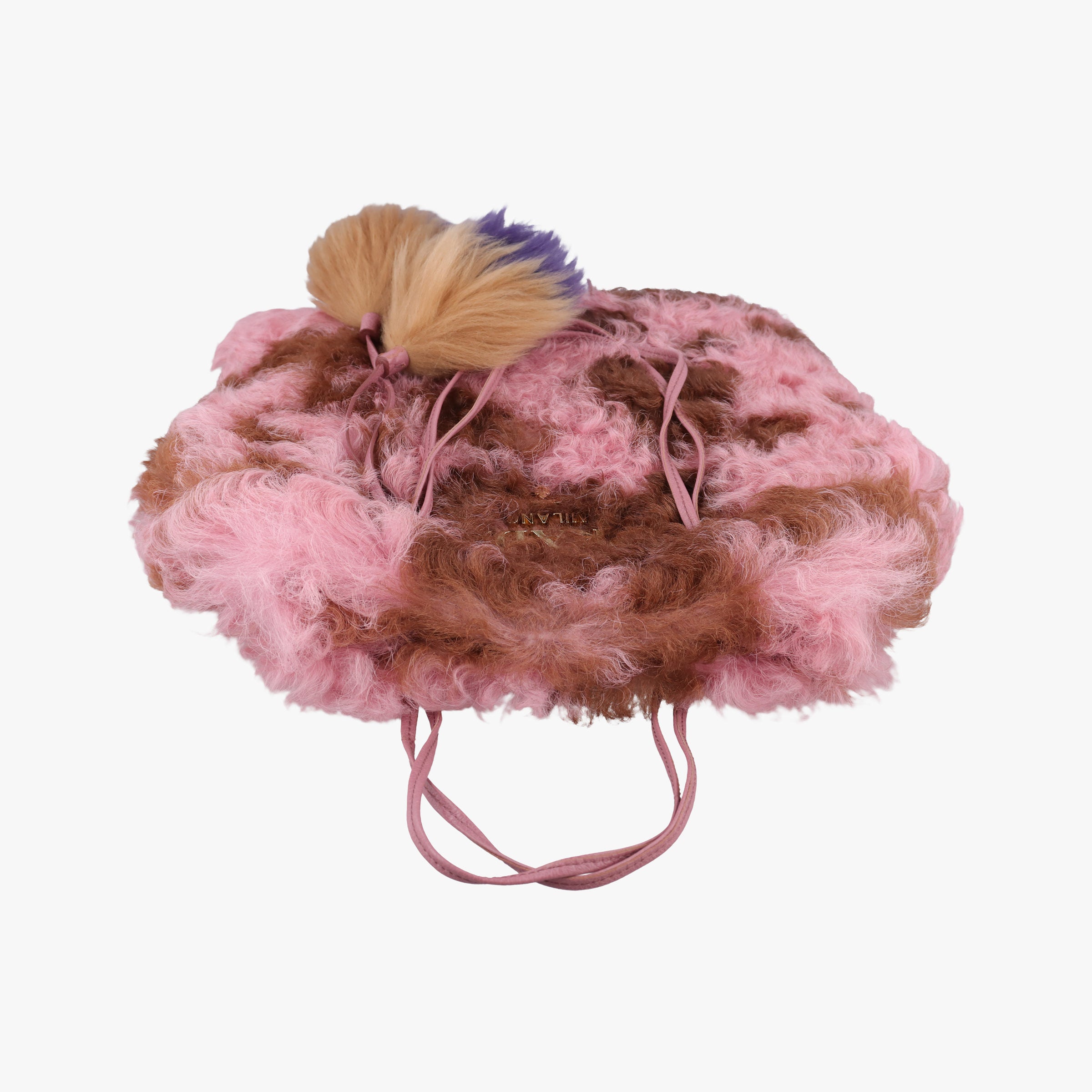 Pre-owned Prada Avant Garde Begonia Pink × Camel Brown × Purple Montone Shearling  handbag | stylenewstar