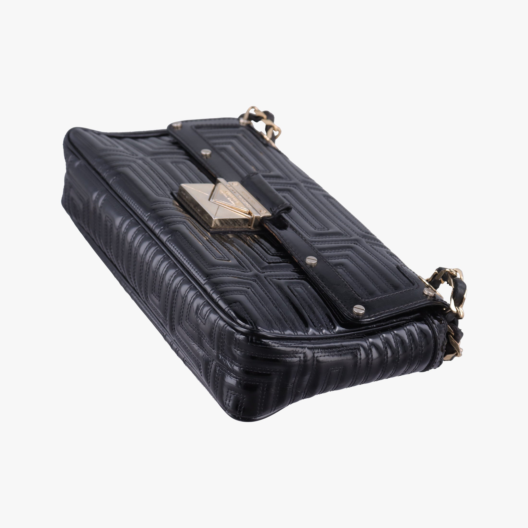 Pre-owned VERSACE back grain Black Patent Leather  shoulderbag | stylenewstar