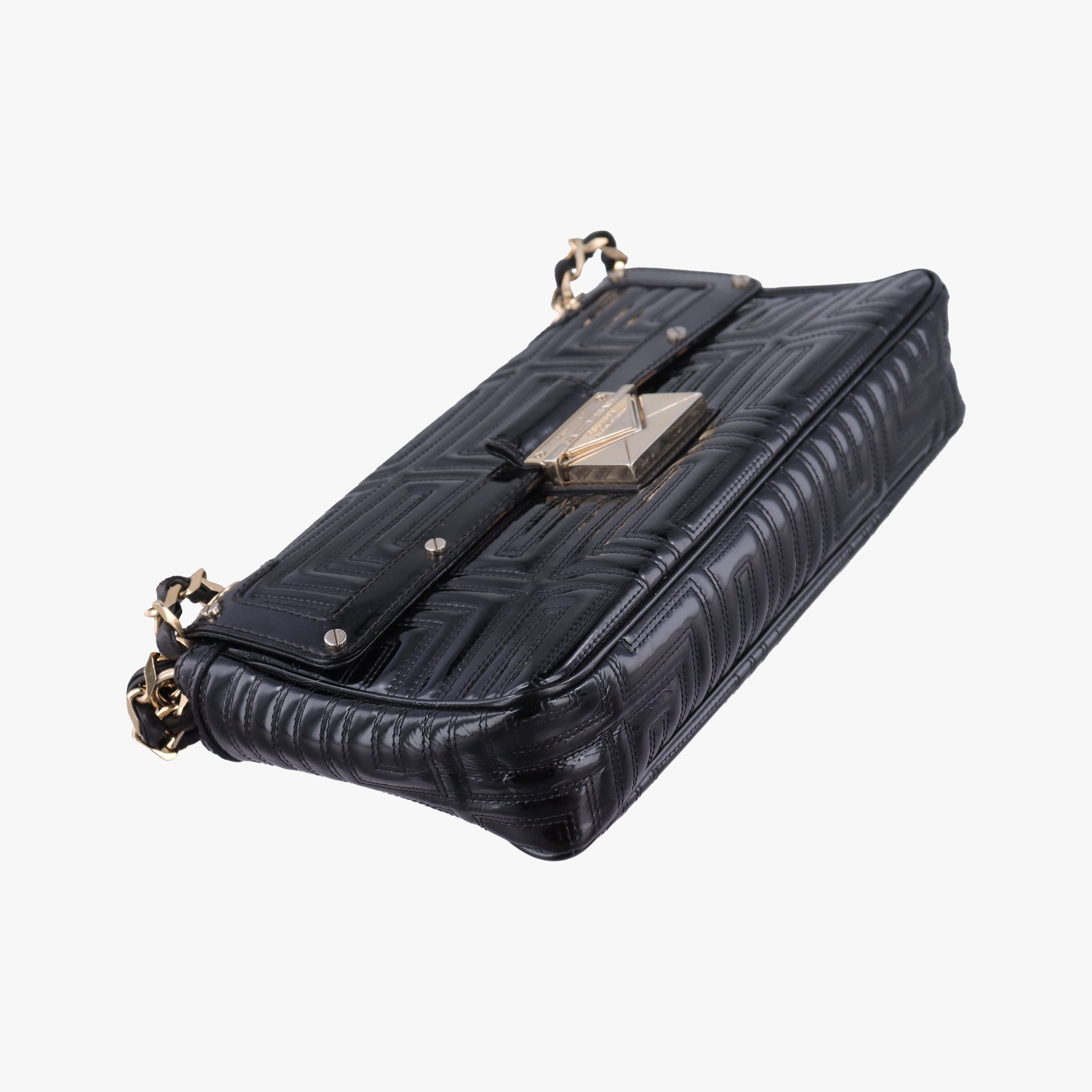 Pre-owned VERSACE back grain Black Patent Leather  shoulderbag | stylenewstar